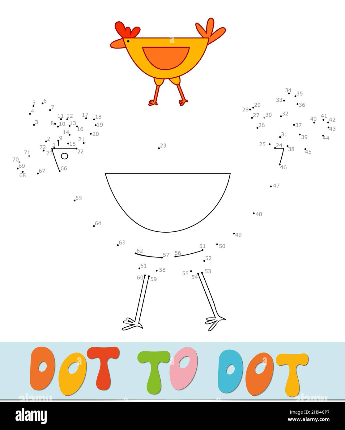 Dot to dot puzzle for children. Connect dots game. Chicken illustration