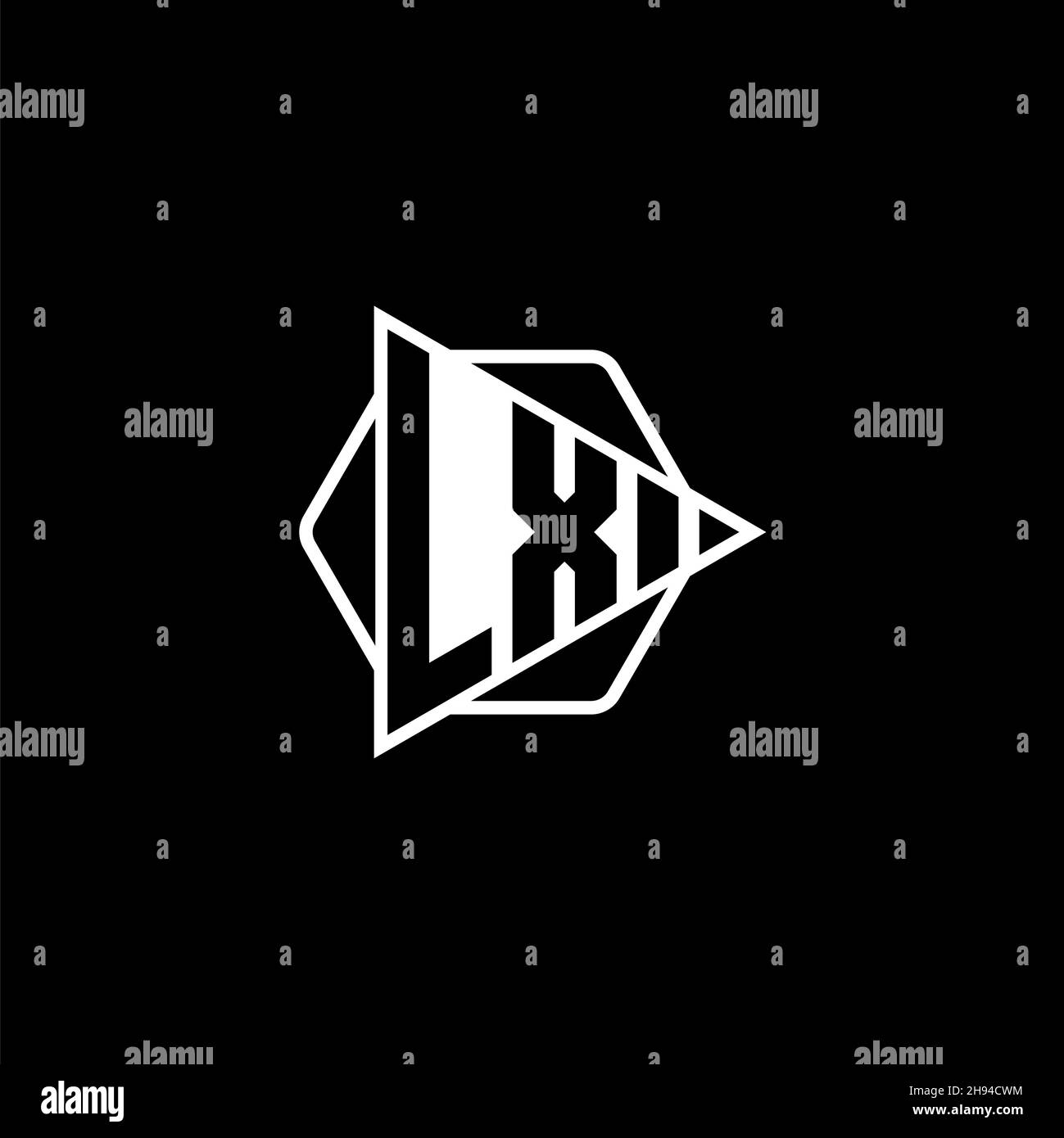 LX Monogram logo letter with triangle play button shape hexagonal rounded. Triangle circle monogram logo, triangle shield logo letter. Stock Vector
