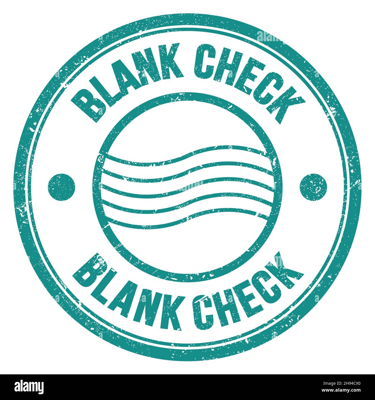 BLANK CHECK word written on blue round postal stamp sign Stock Photo