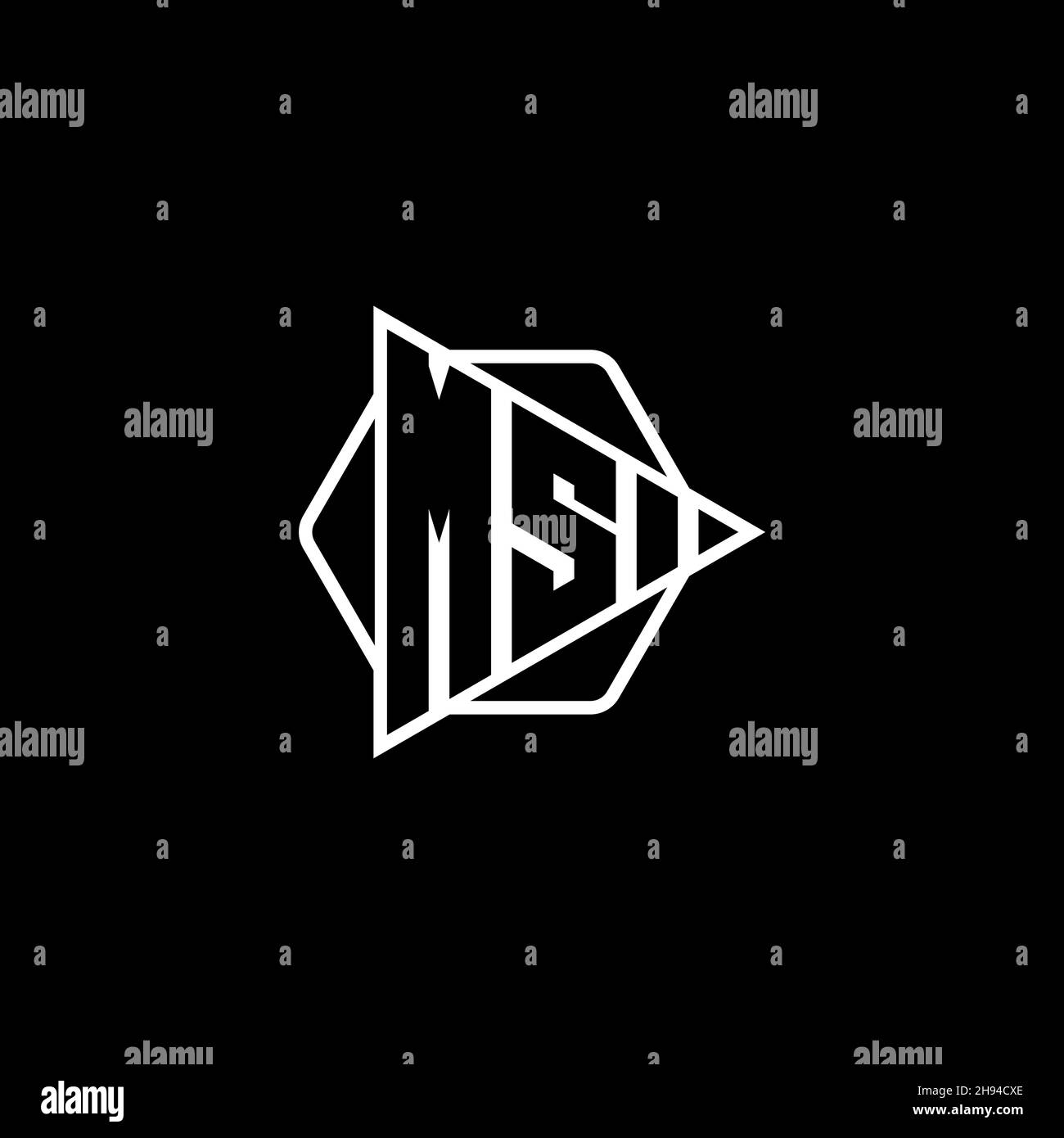 MS Monogram logo letter with triangle play button shape hexagonal rounded. Triangle circle monogram logo, triangle shield logo letter. Stock Vector