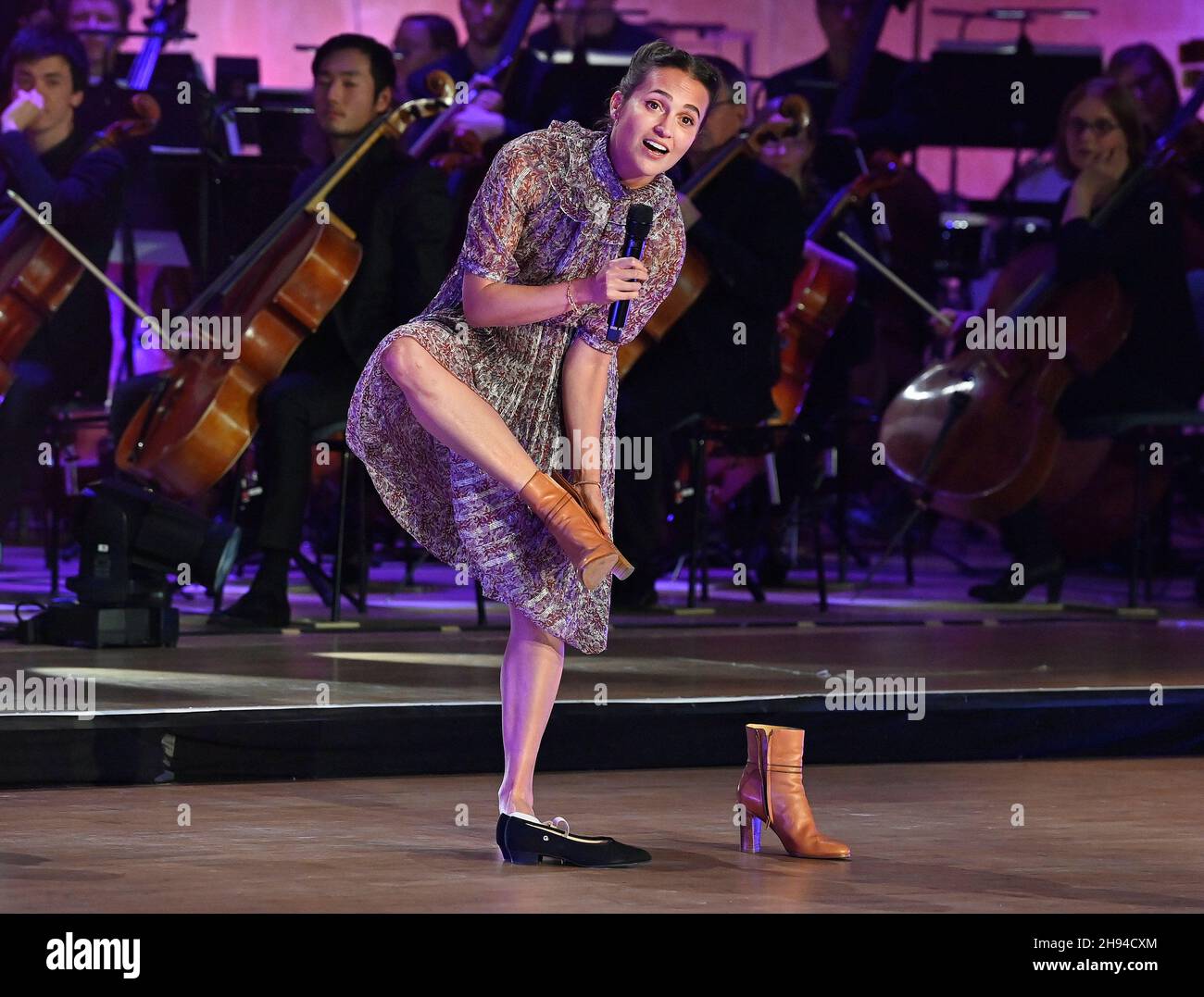 Gothenburg, Sweden. 03rd Dec, 2021. Actress Alicia Vikander, who was  awarded this year's honorary scholarship by the Sten A Olsson Foundation,  dances with her old dance teacher Sebastian Michanek at a gala