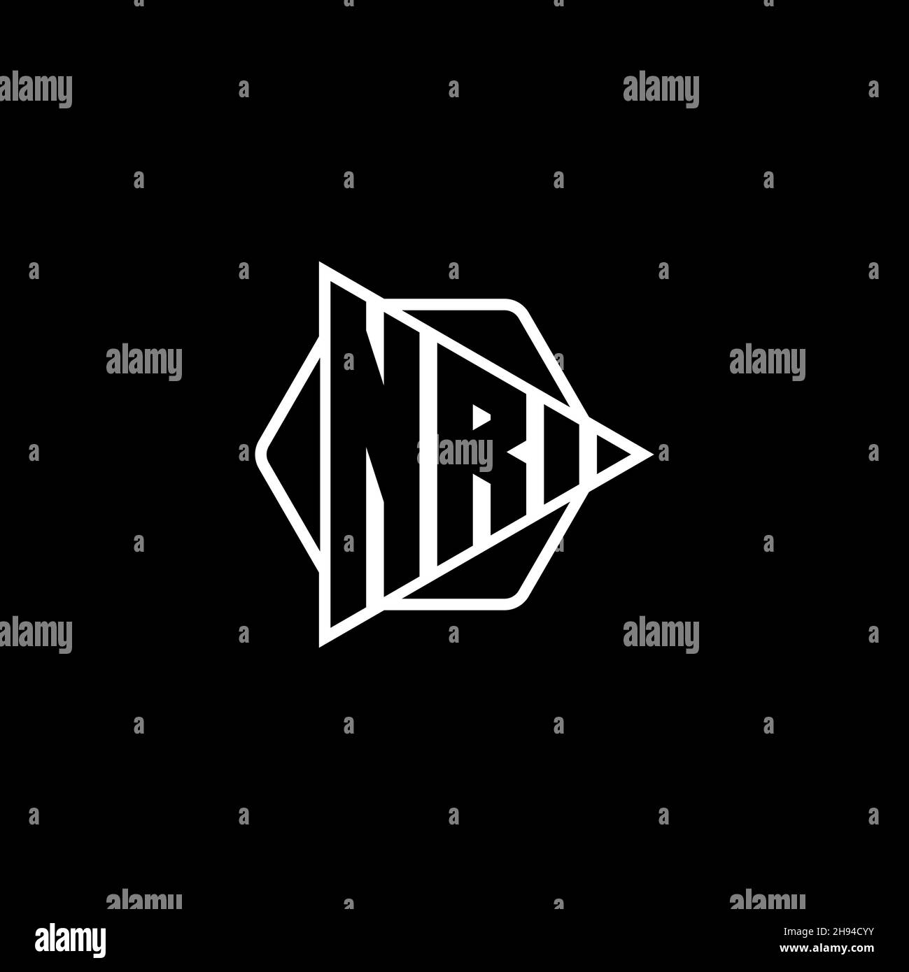 NR Monogram logo letter with triangle play button shape hexagonal rounded. Triangle circle monogram logo, triangle shield logo letter. Stock Vector