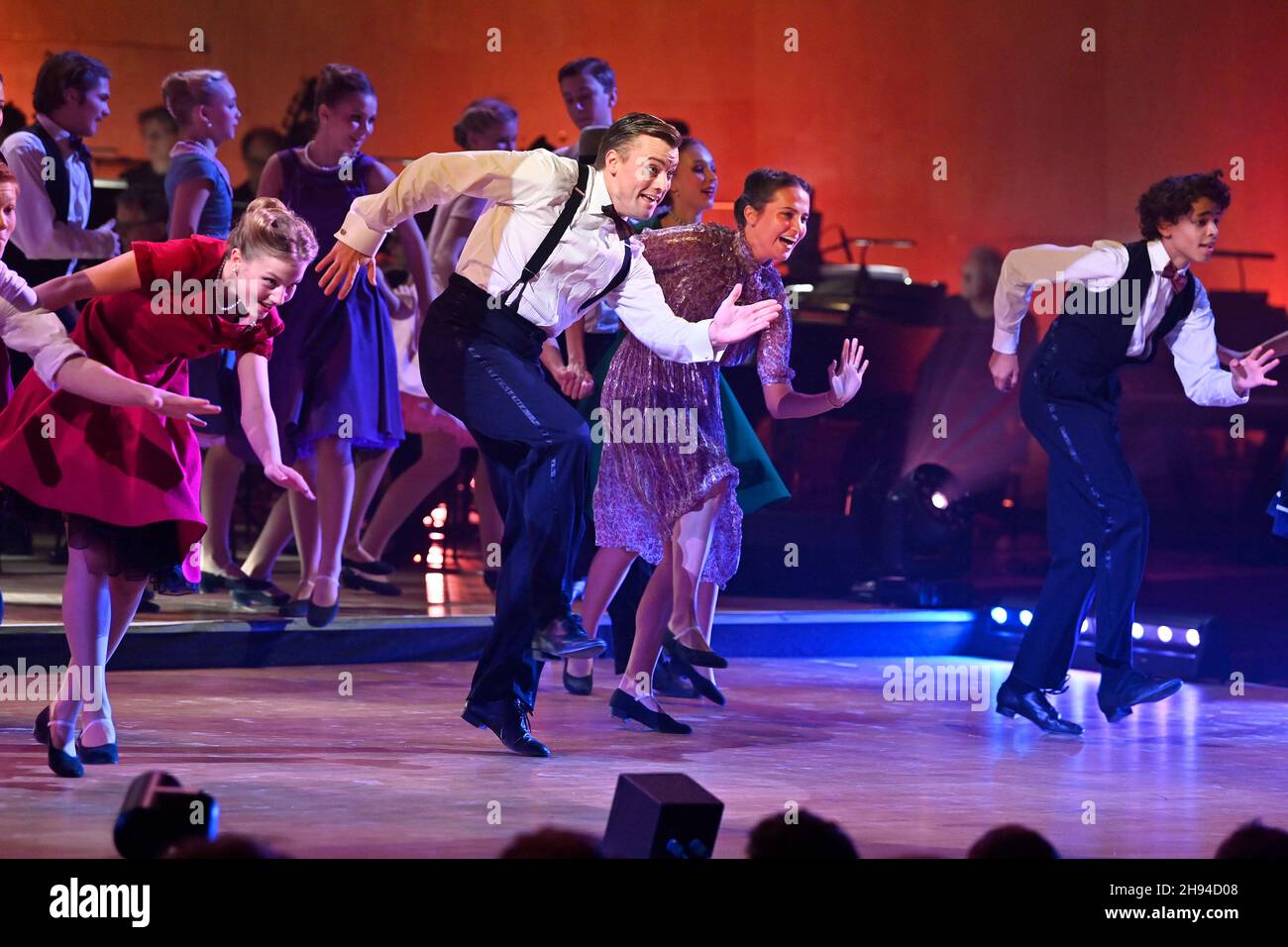 Gothenburg, Sweden. 03rd Dec, 2021. Actress Alicia Vikander, who was  awarded this year's honorary scholarship by the Sten A Olsson Foundation,  dances with her old dance teacher Sebastian Michanek at a gala