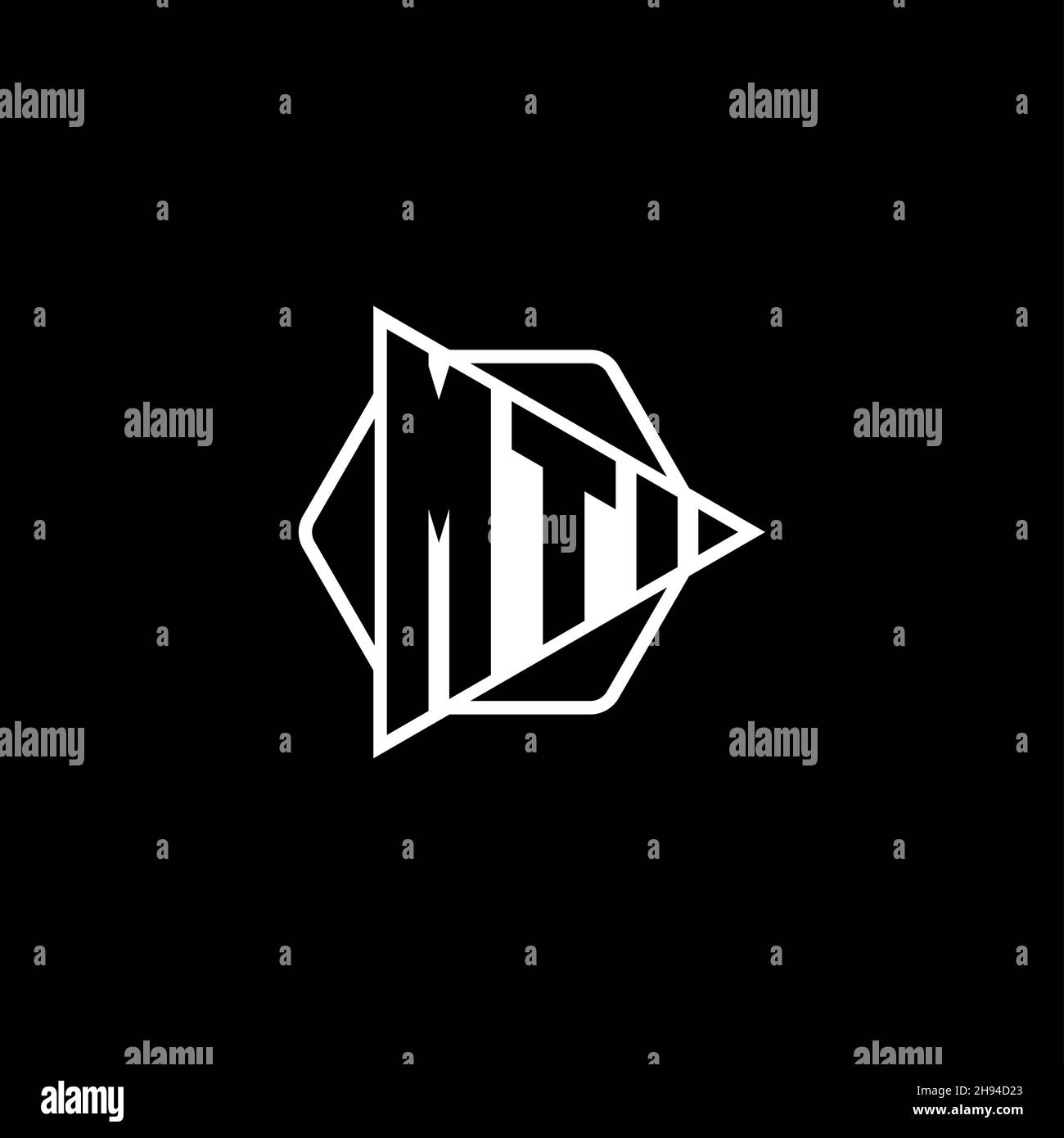 MT Monogram logo letter with triangle play button shape hexagonal rounded. Triangle circle monogram logo, triangle shield logo letter. Stock Vector