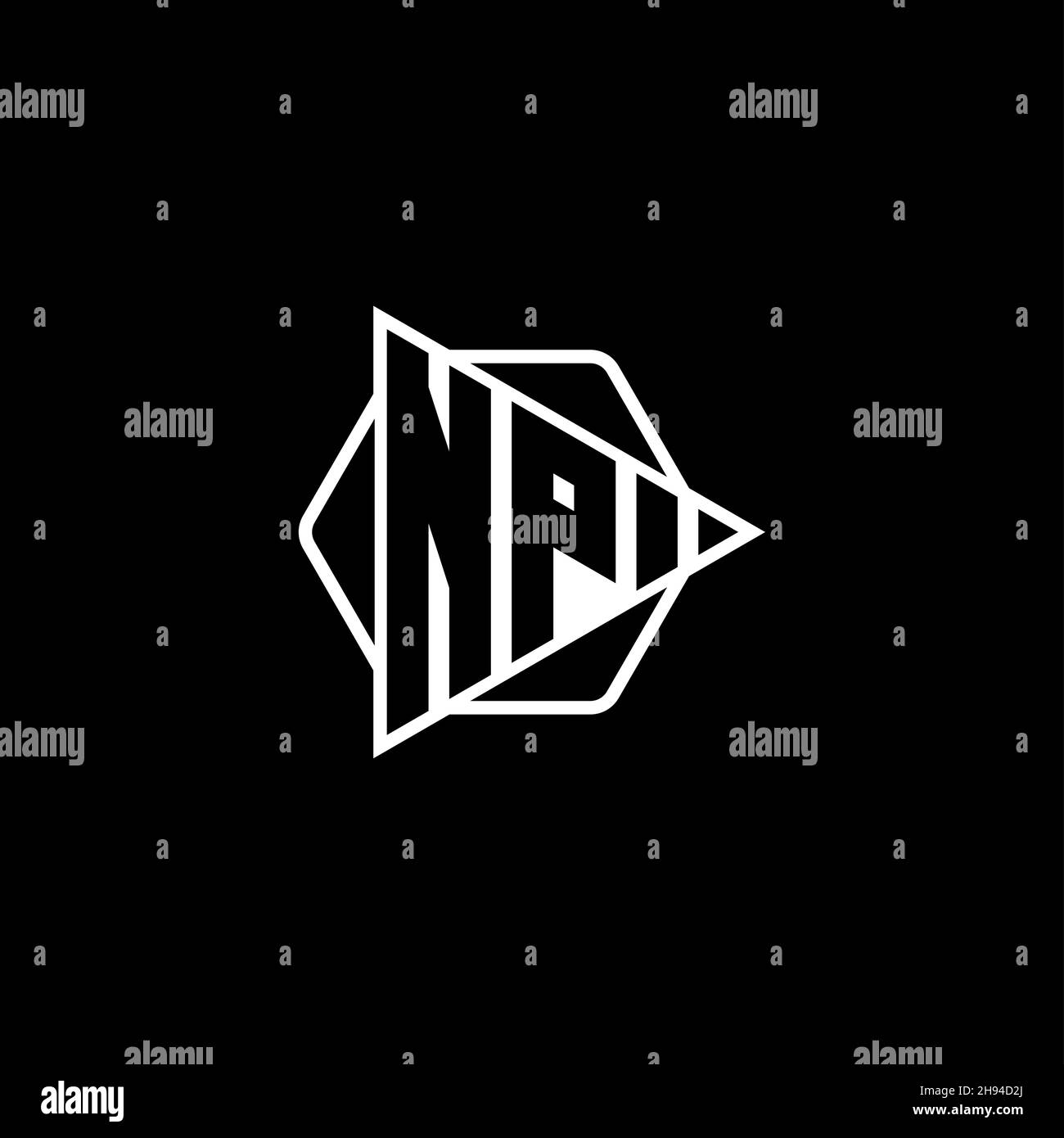 NP Monogram logo letter with triangle play button shape hexagonal rounded. Triangle circle monogram logo, triangle shield logo letter. Stock Vector