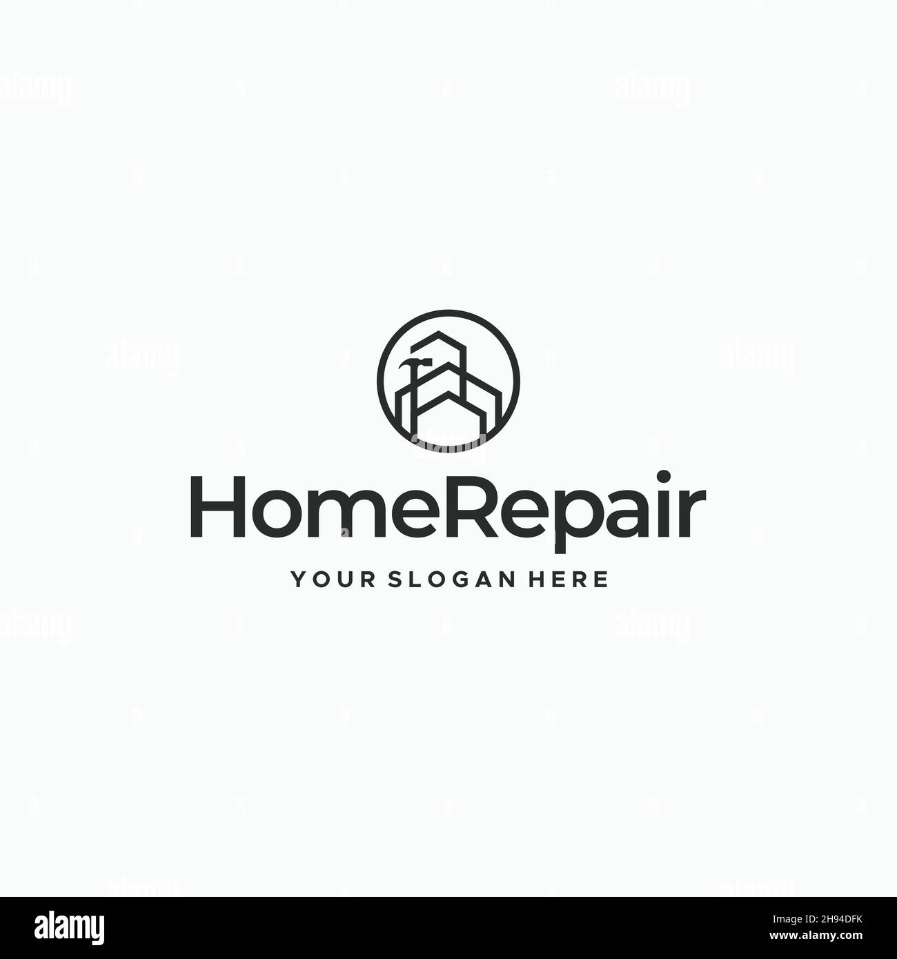minimalist HomeRepair building hammer Logo design Stock Vector