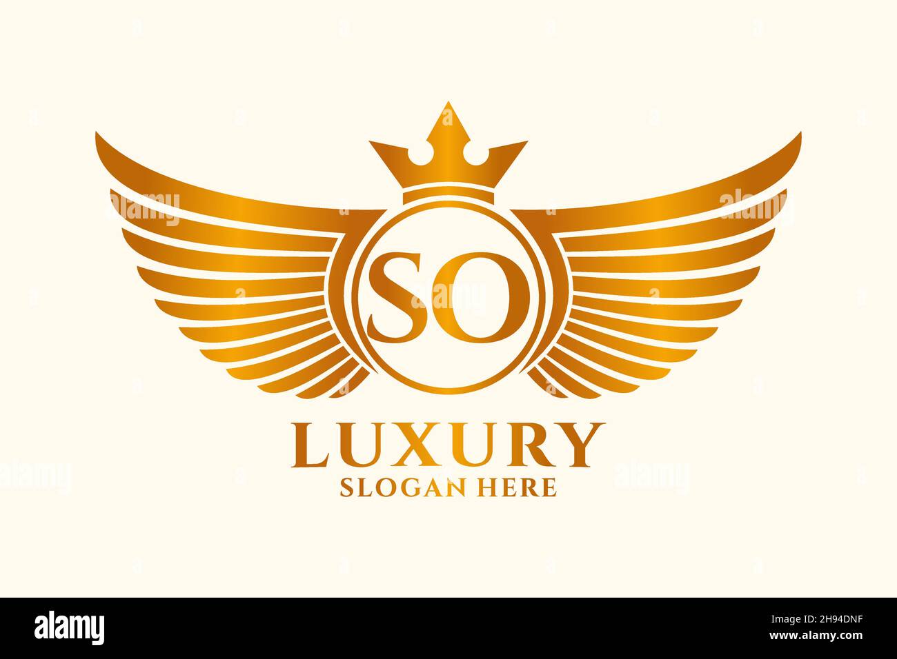 Luxury royal wing Letter SO crest Gold color Logo vector, Victory logo, crest logo, wing logo, vector logo . Stock Vector