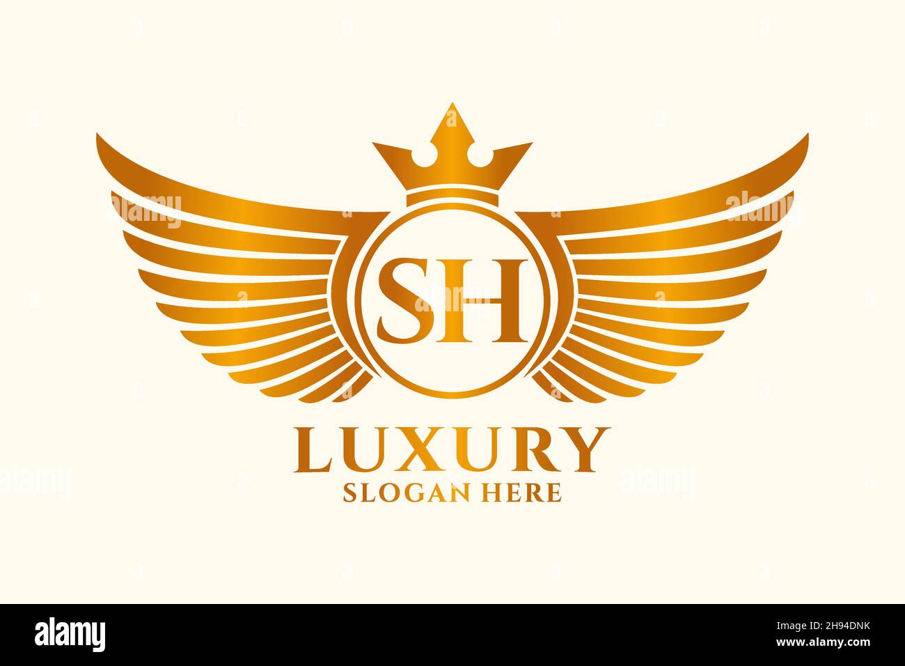 Luxury royal wing Letter SH crest Gold color Logo vector, Victory logo, crest logo, wing logo, vector logo . Stock Vector