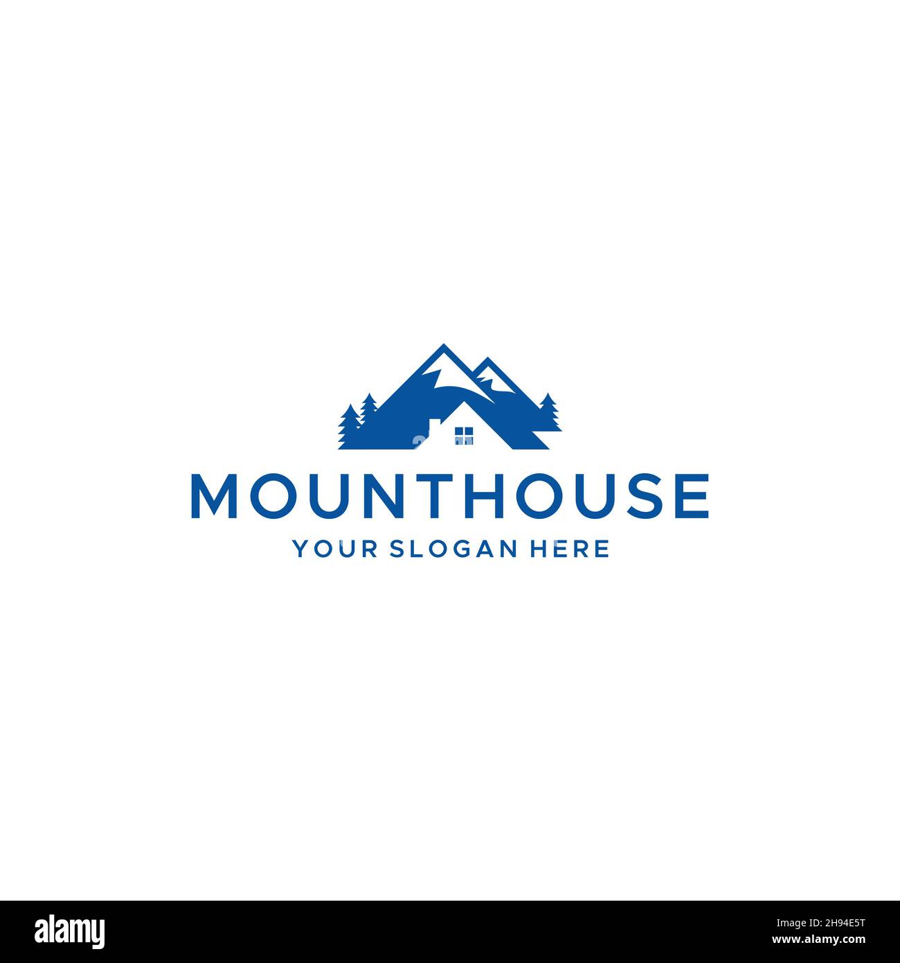 minimalist MOUNTHOUSE peak home tree Logo design Stock Vector