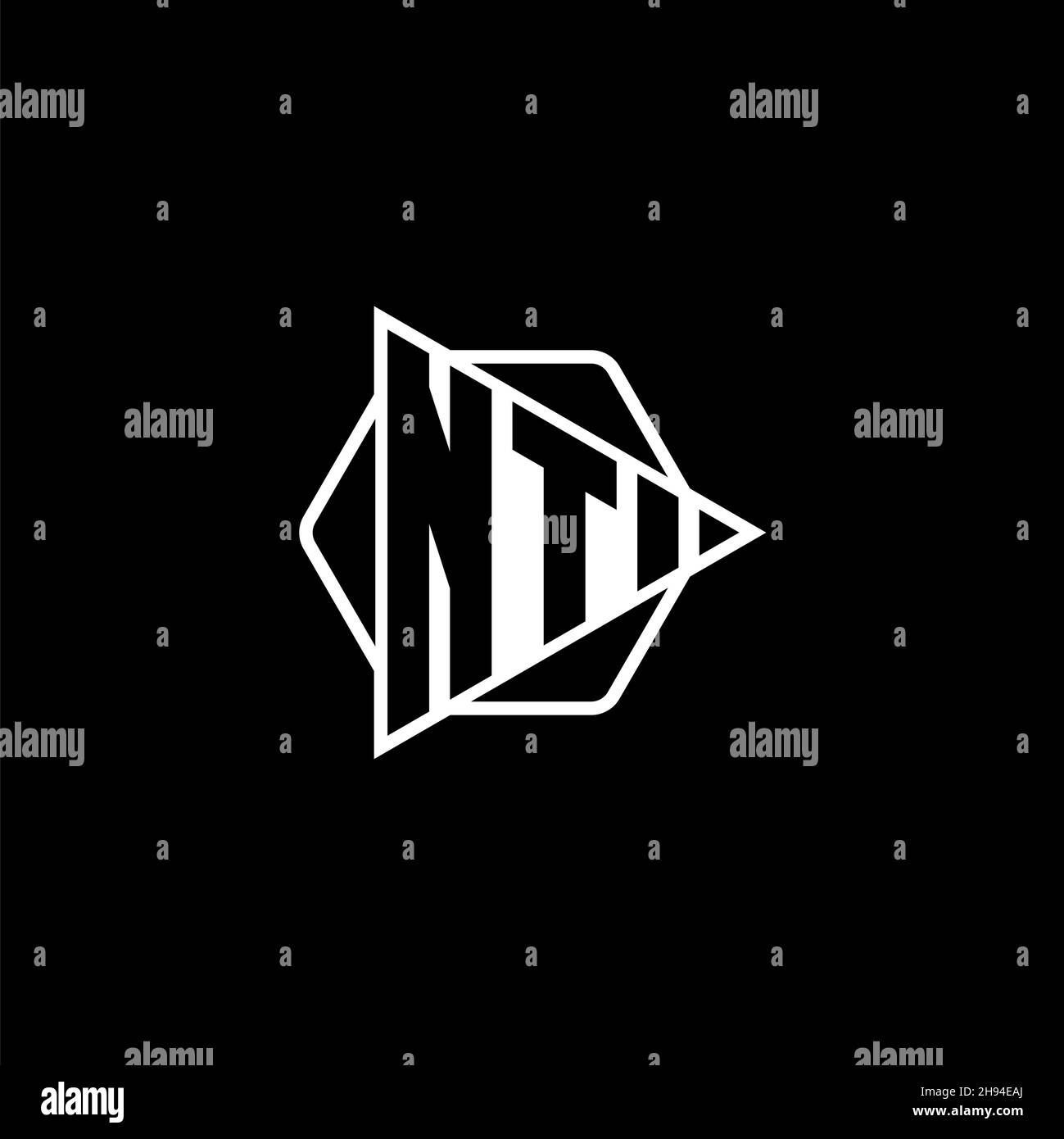 NT Monogram logo letter with triangle play button shape hexagonal rounded. Triangle circle monogram logo, triangle shield logo letter. Stock Vector