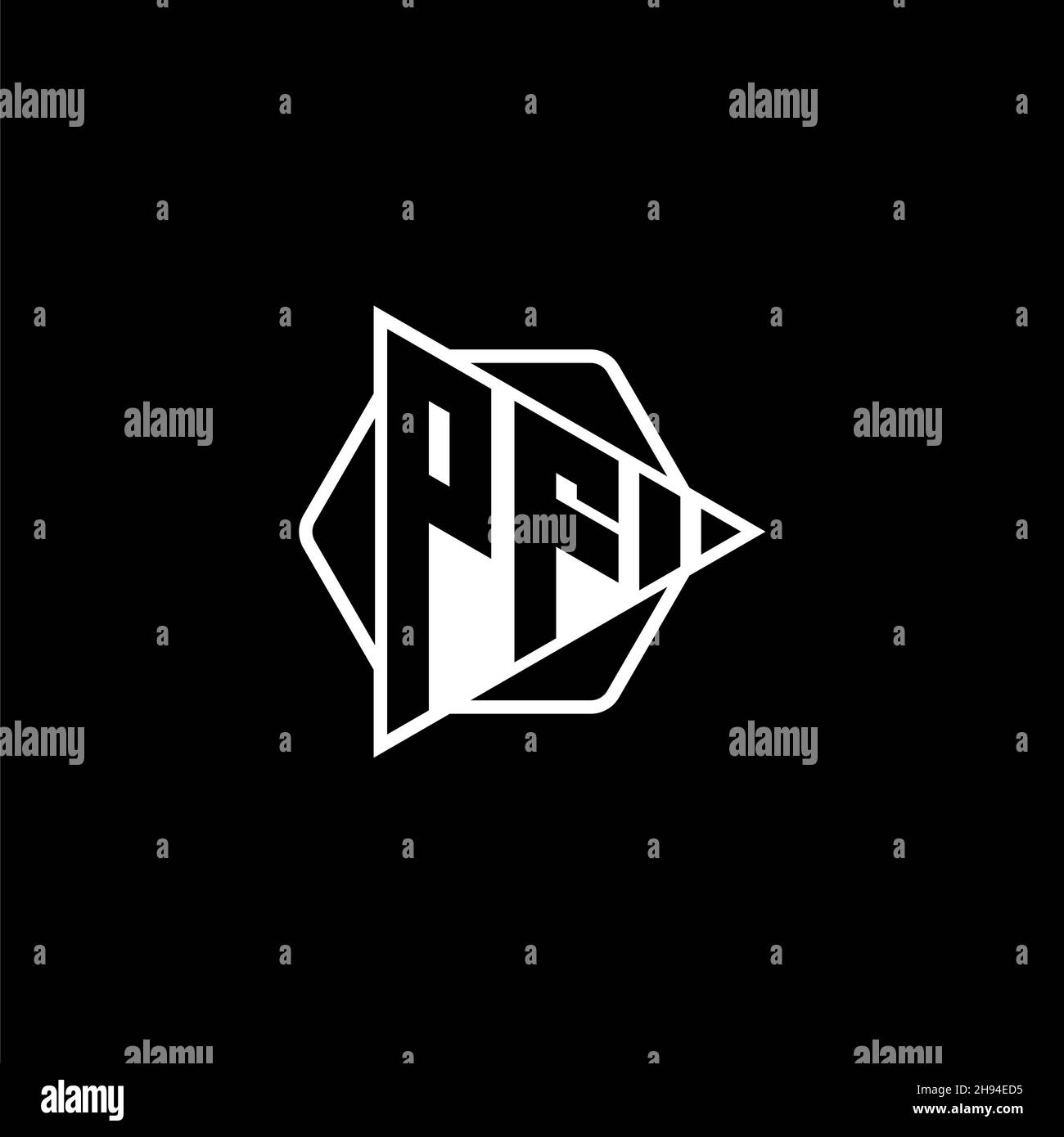PF Monogram logo letter with triangle play button shape hexagonal rounded. Triangle circle monogram logo, triangle shield logo letter. Stock Vector
