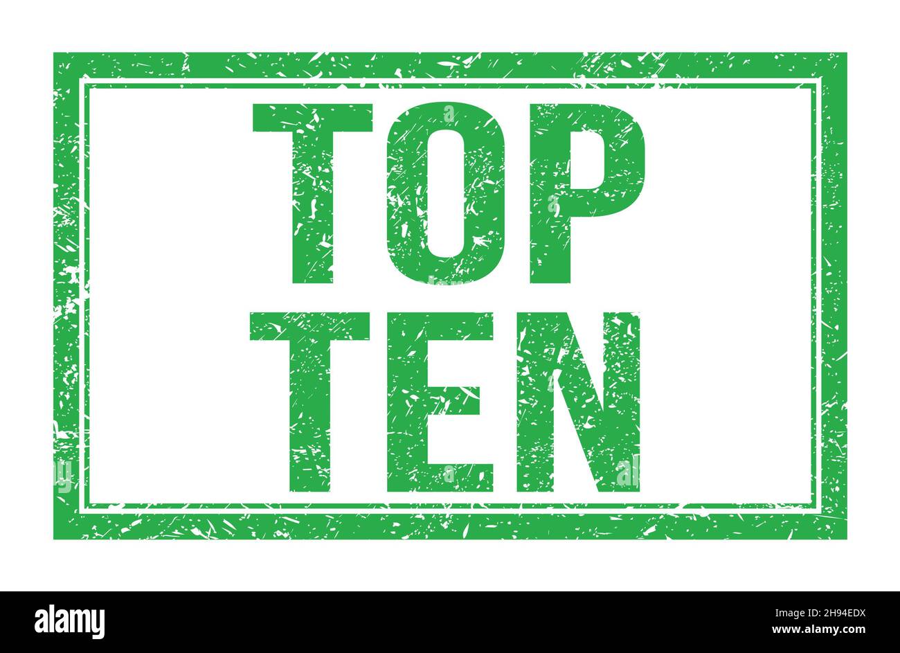 TOP TEN, words written on green rectangle stamp sign Stock Photo - Alamy