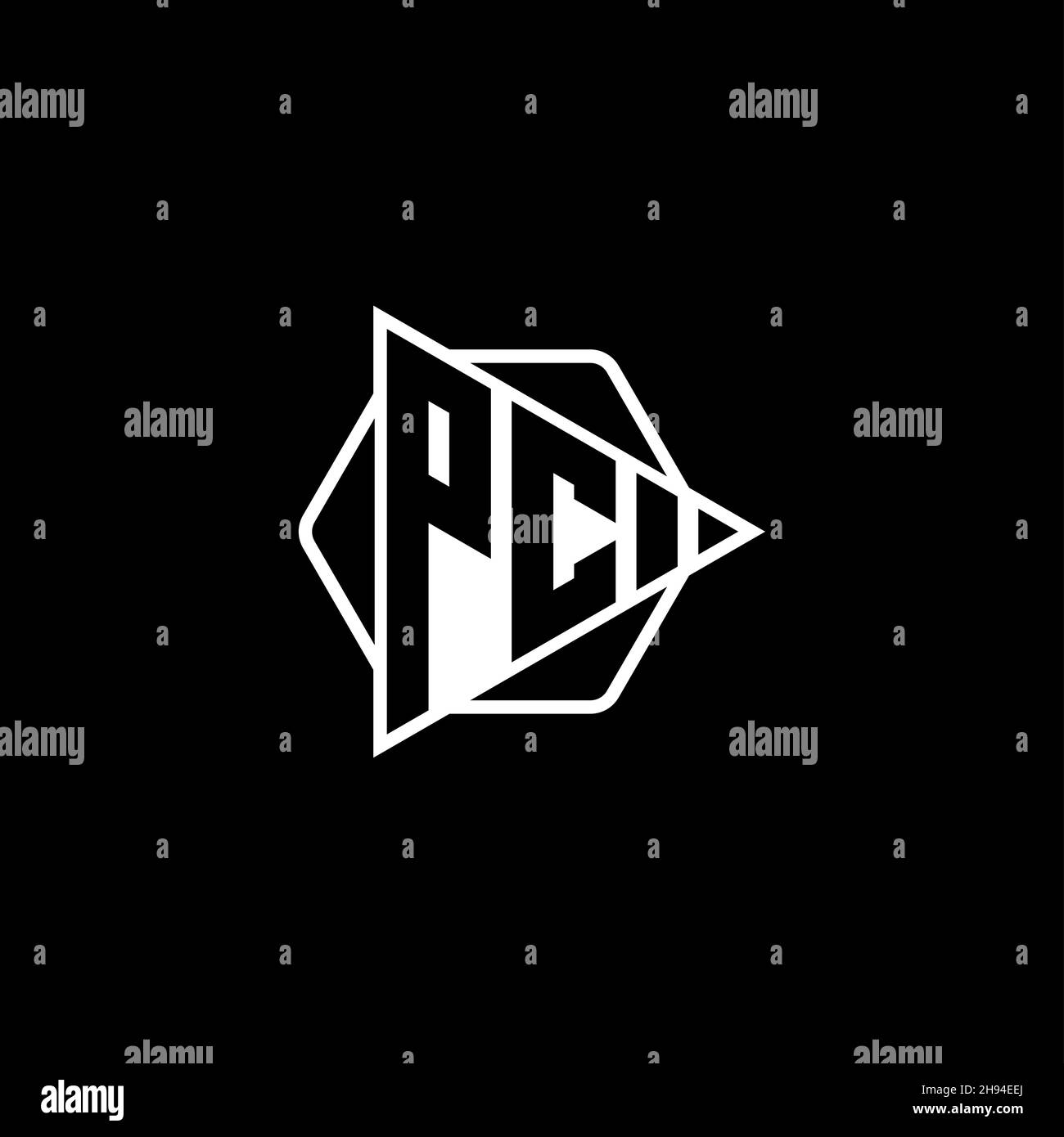 PC Monogram logo letter with triangle play button shape hexagonal rounded. Triangle circle monogram logo, triangle shield logo letter. Stock Vector