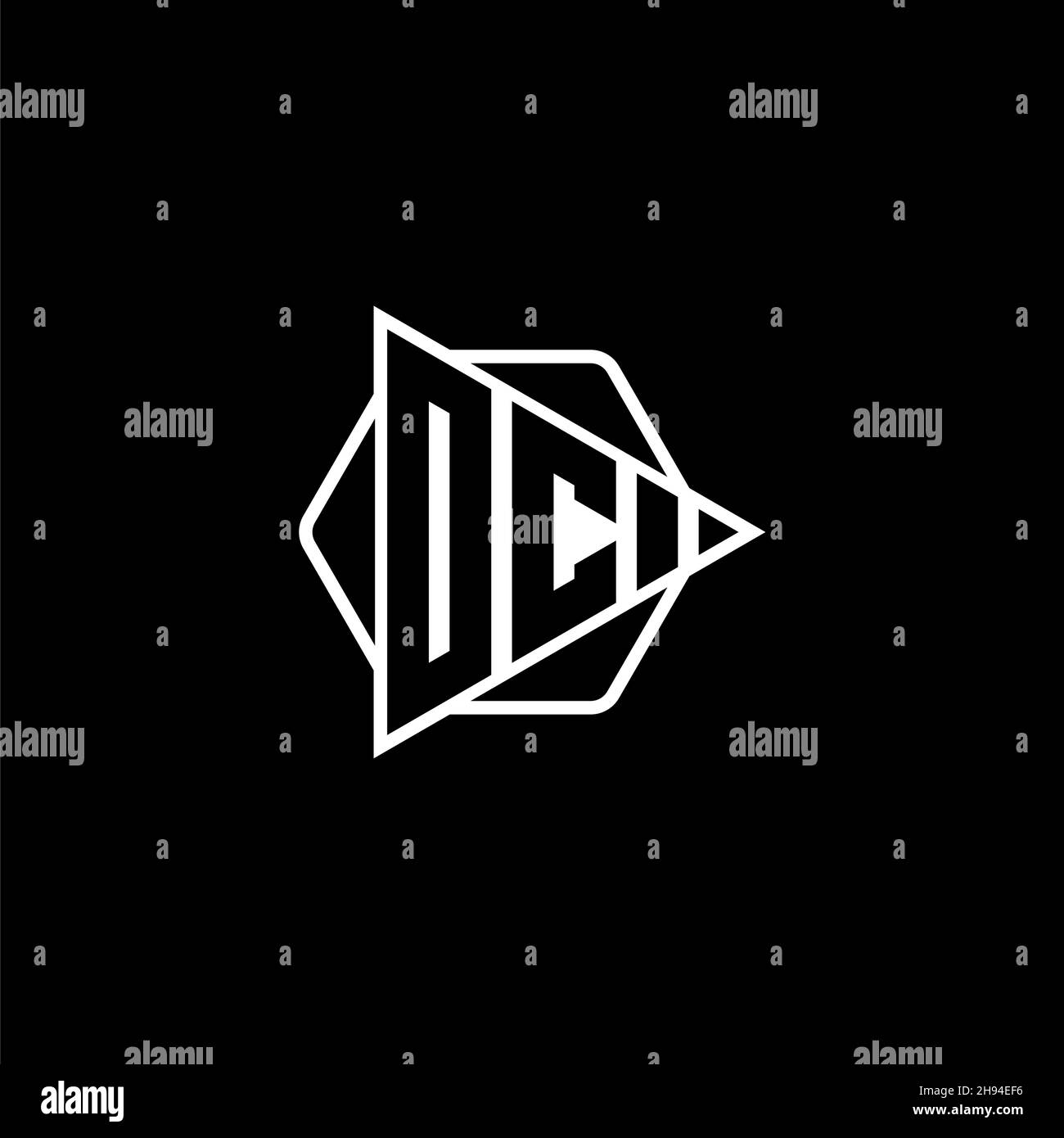 OC Monogram logo letter with triangle play button shape hexagonal rounded. Triangle circle monogram logo, triangle shield logo letter. Stock Vector