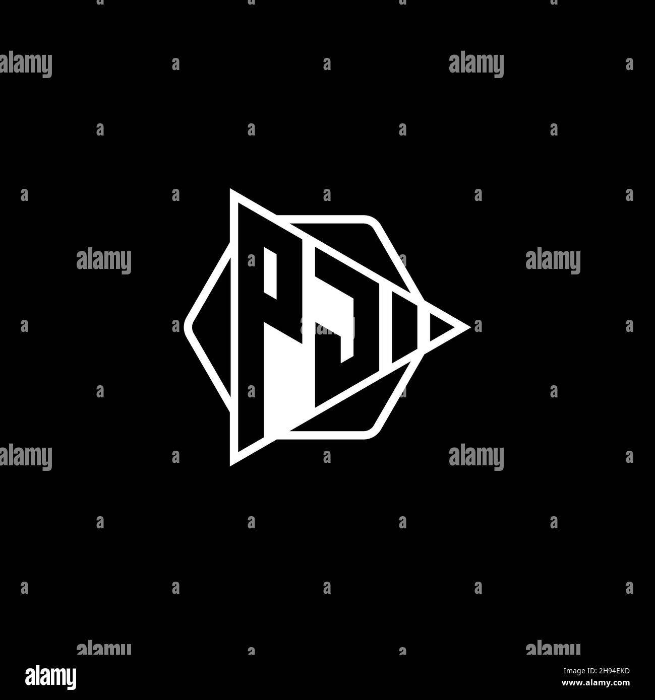PJ Monogram logo letter with triangle play button shape hexagonal rounded. Triangle circle monogram logo, triangle shield logo letter. Stock Vector