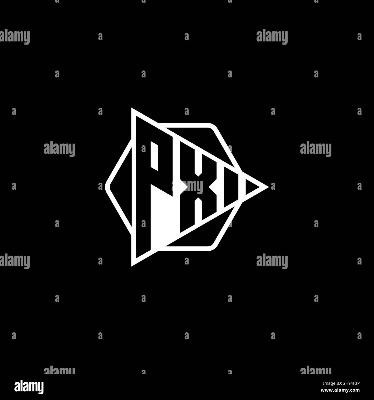 PX Monogram logo letter with triangle play button shape hexagonal rounded. Triangle circle monogram logo, triangle shield logo letter. Stock Vector