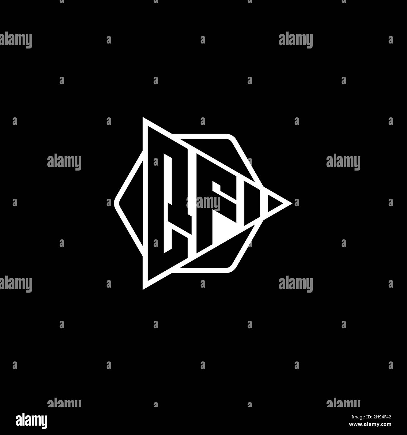 QF Monogram logo letter with triangle play button shape hexagonal rounded. Triangle circle monogram logo, triangle shield logo letter. Stock Vector