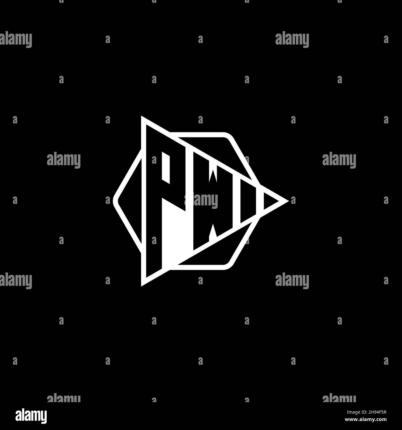 PW Monogram logo letter with triangle play button shape hexagonal rounded. Triangle circle monogram logo, triangle shield logo letter. Stock Vector