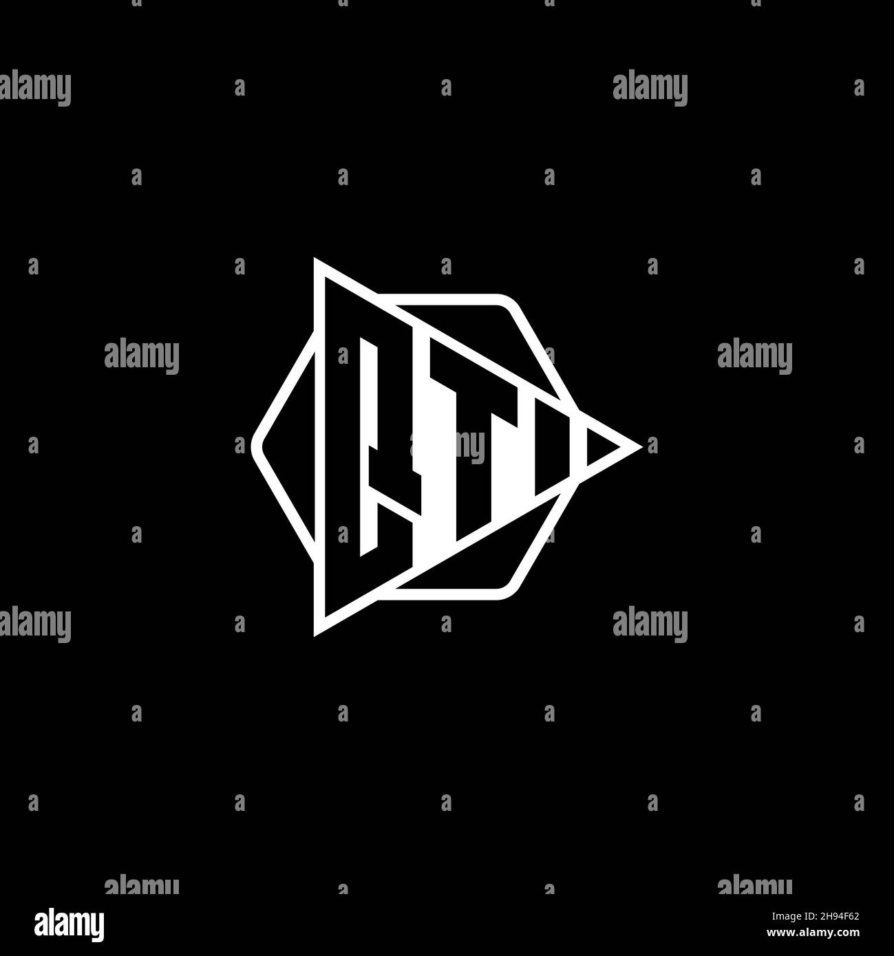QT Monogram logo letter with triangle play button shape hexagonal rounded. Triangle circle monogram logo, triangle shield logo letter. Stock Vector