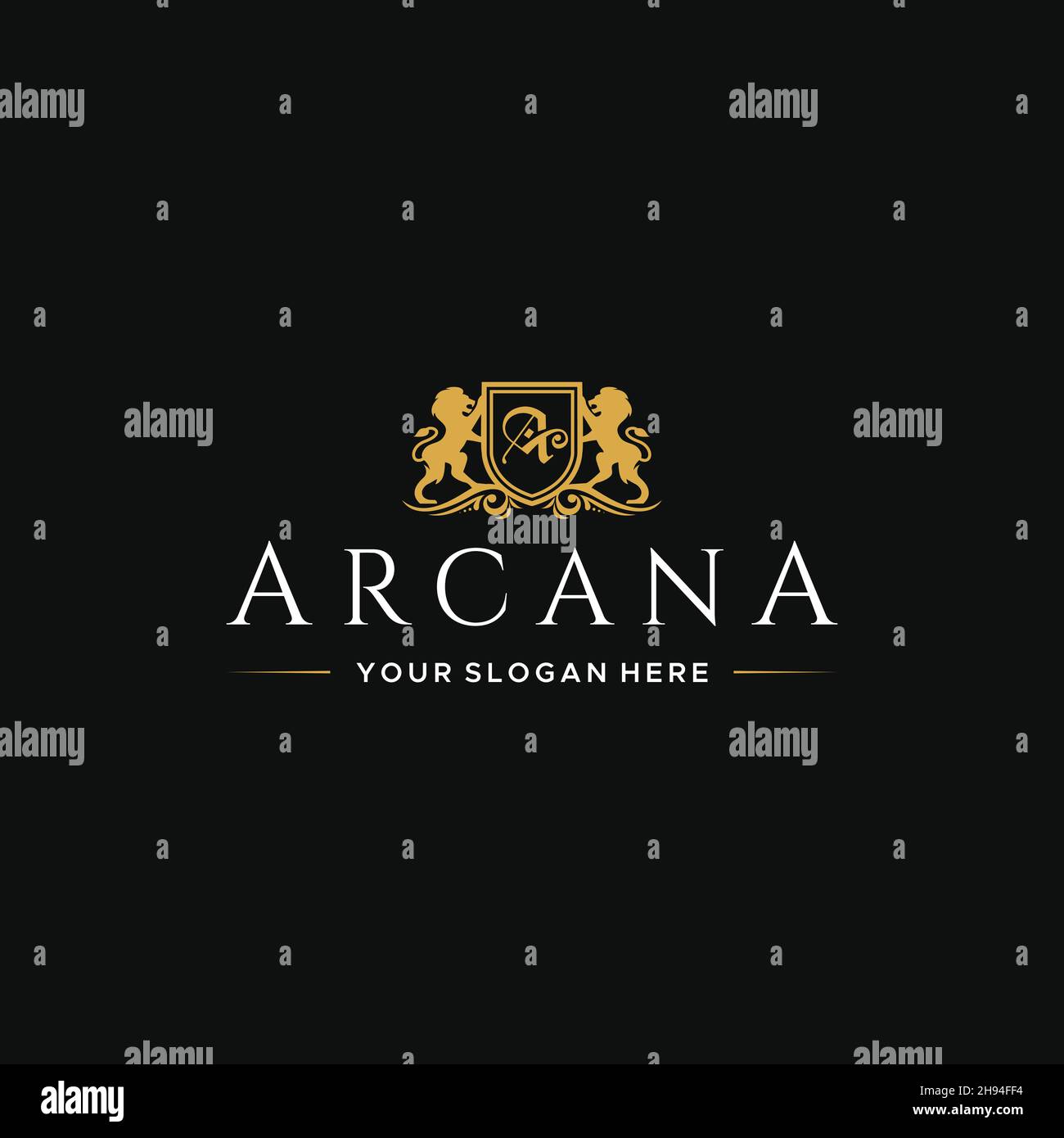 flat letter mark initial A ARCANA lion logo design Stock Vector
