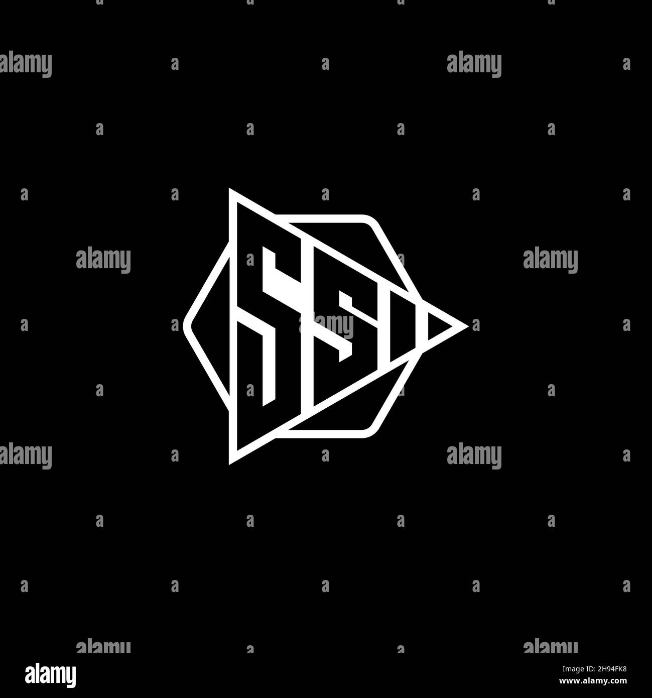 SS Monogram logo letter with triangle play button shape hexagonal rounded. Triangle circle monogram logo, triangle shield logo letter. Stock Vector