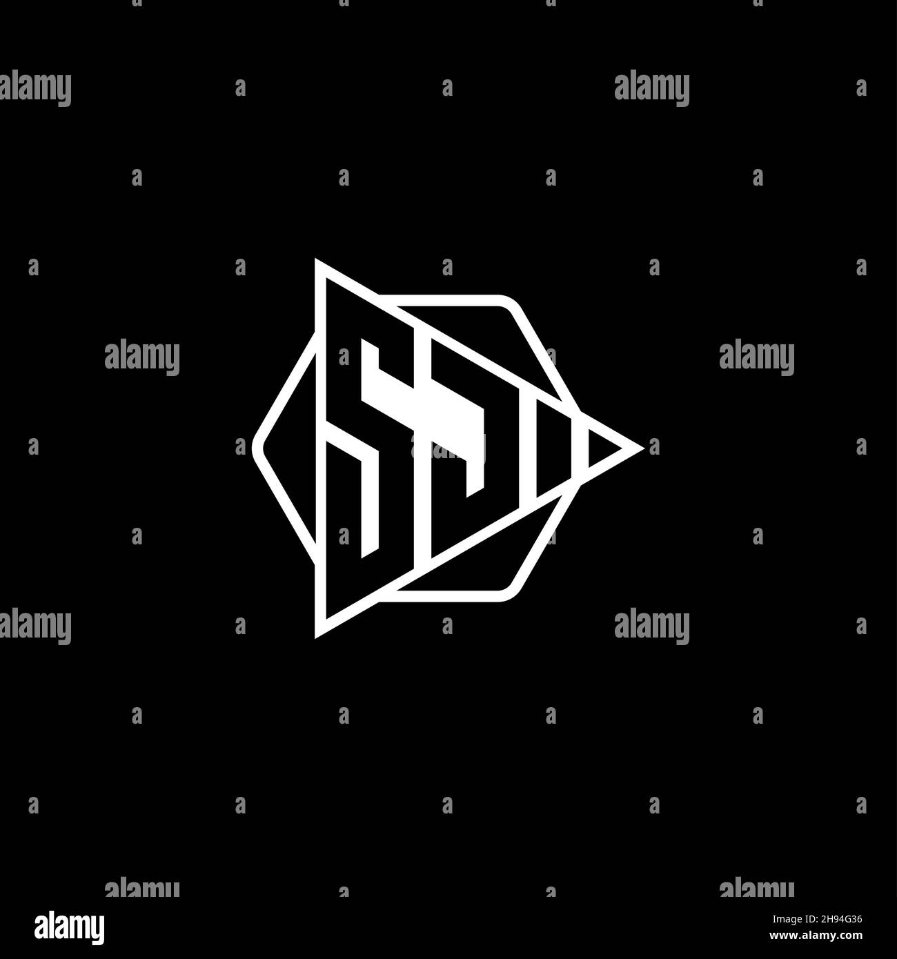 SJ Monogram logo letter with triangle play button shape hexagonal rounded. Triangle circle monogram logo, triangle shield logo letter. Stock Vector