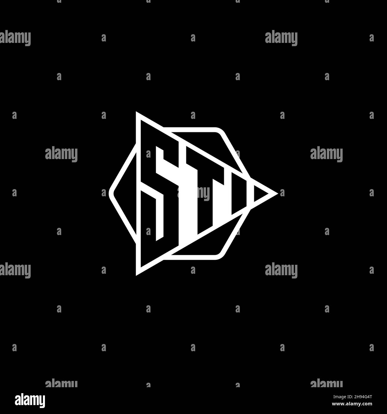 ST Monogram logo letter with triangle play button shape hexagonal rounded. Triangle circle monogram logo, triangle shield logo letter. Stock Vector