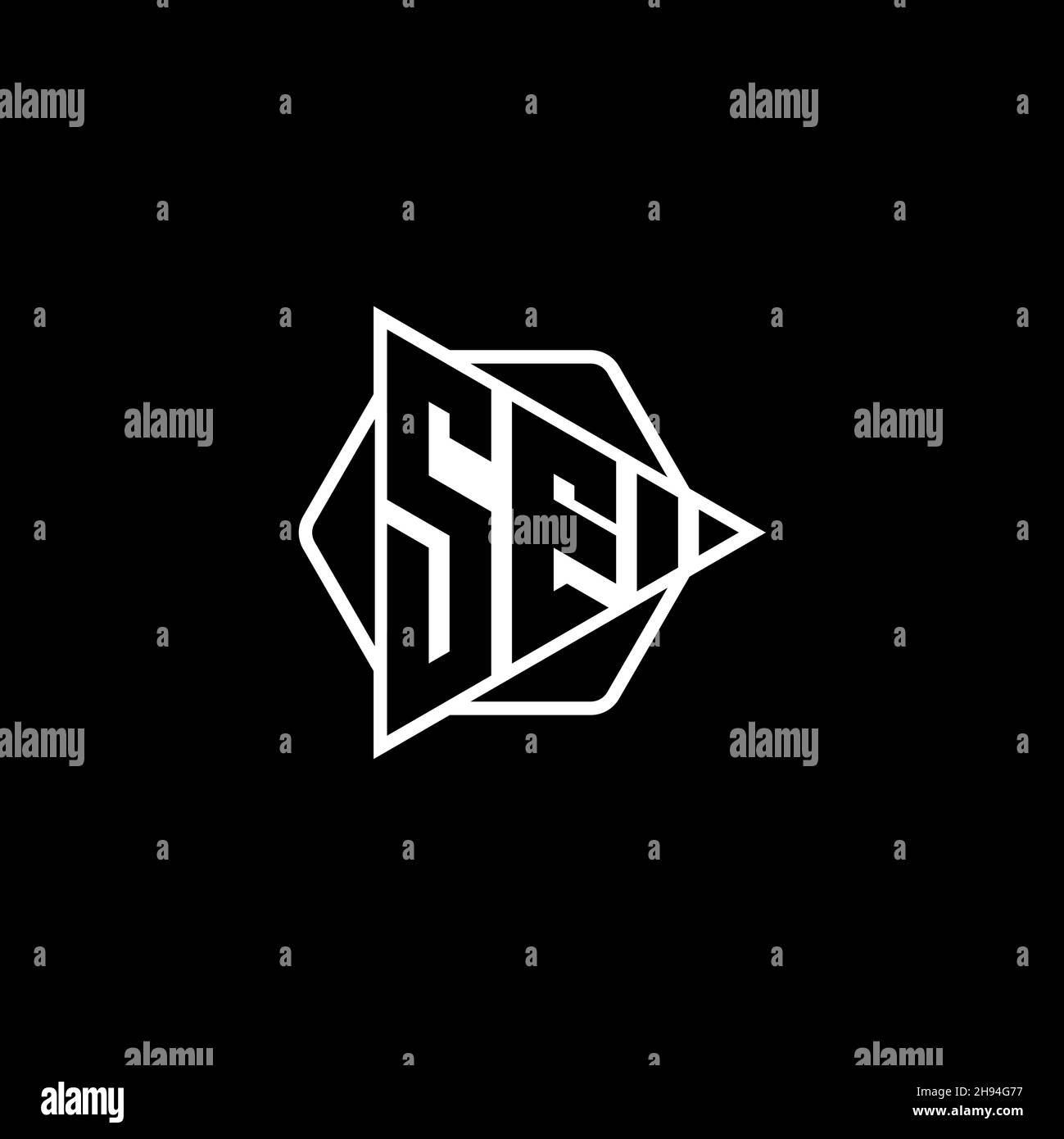 SE Monogram logo letter with triangle play button shape hexagonal rounded. Triangle circle monogram logo, triangle shield logo letter. Stock Vector