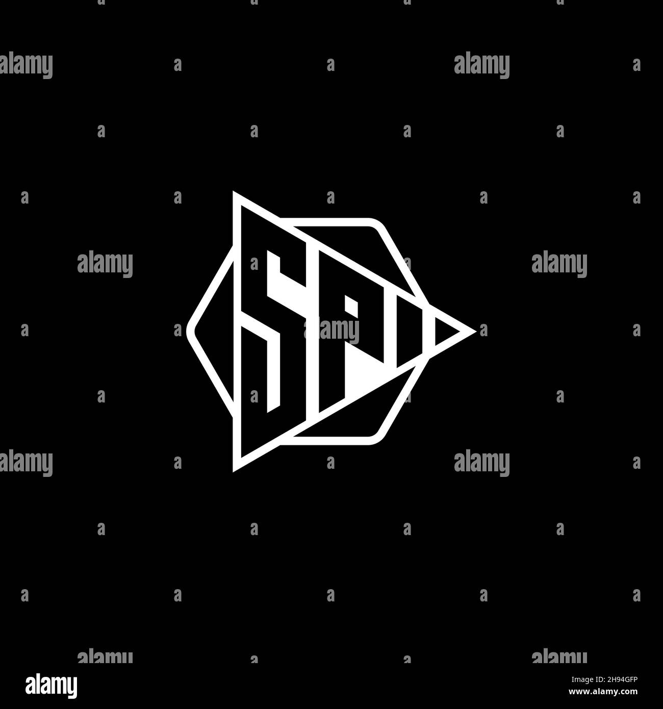 SP Monogram logo letter with triangle play button shape hexagonal rounded. Triangle circle monogram logo, triangle shield logo letter. Stock Vector