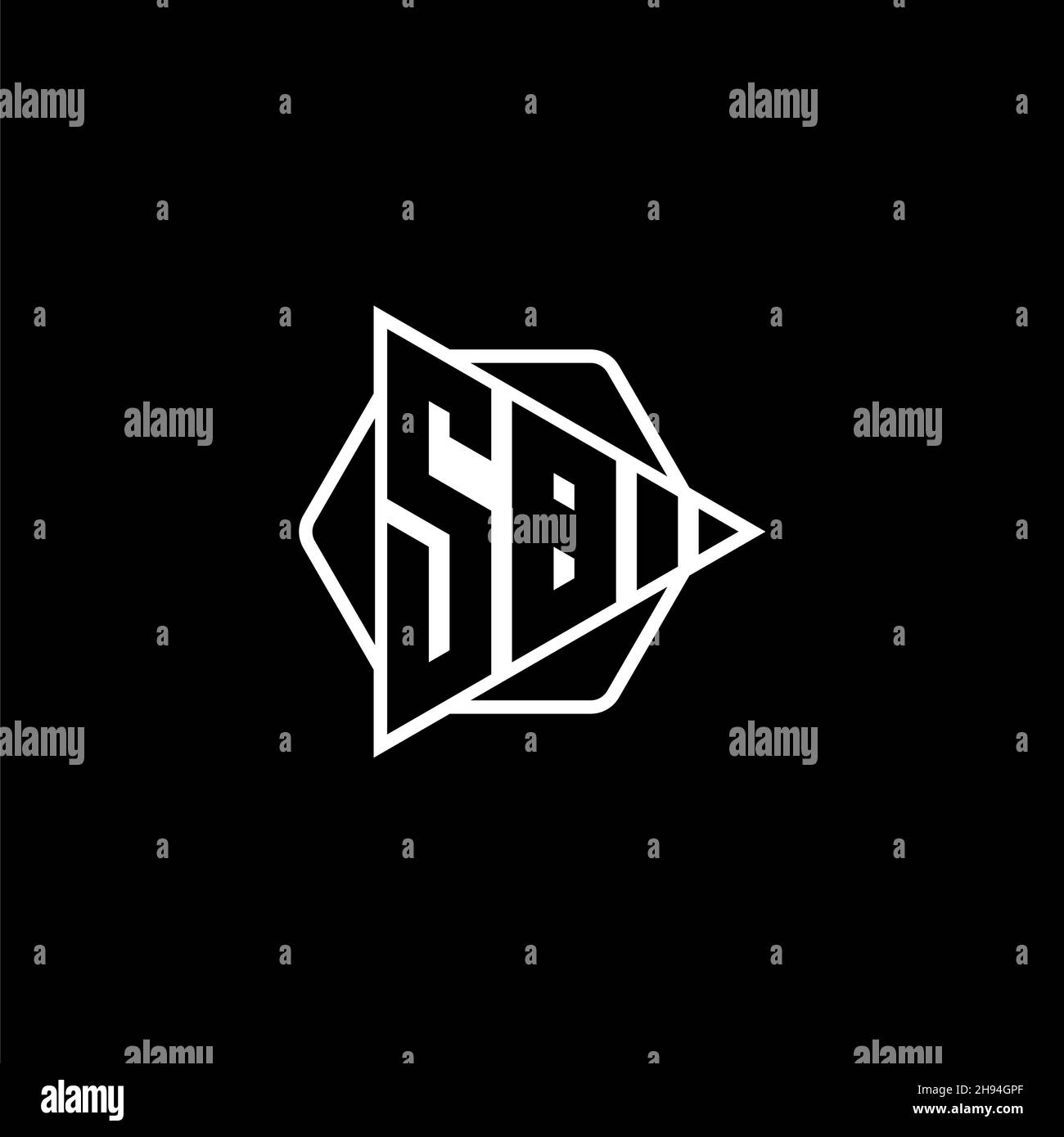 SB Monogram logo letter with triangle play button shape hexagonal rounded. Triangle circle monogram logo, triangle shield logo letter. Stock Vector
