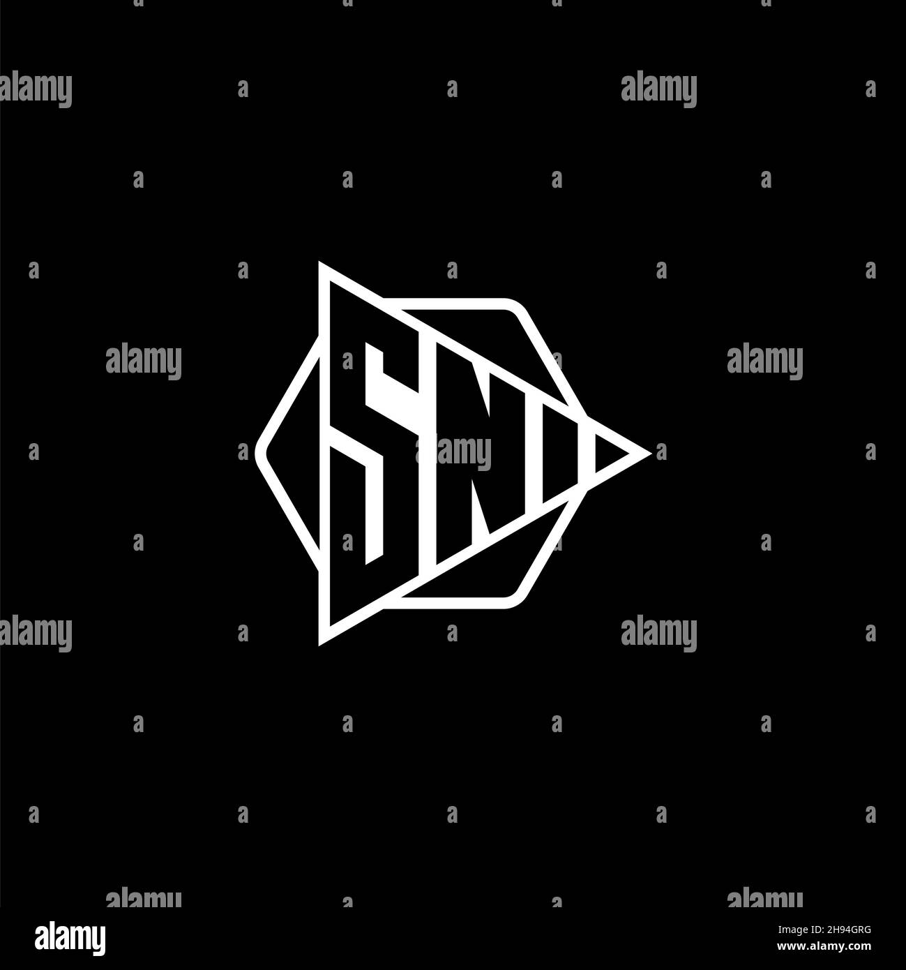SN Monogram logo letter with triangle play button shape hexagonal rounded. Triangle circle monogram logo, triangle shield logo letter. Stock Vector