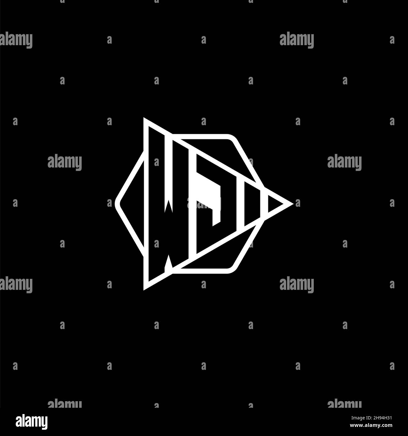 WJ Monogram logo letter with triangle play button shape hexagonal rounded. Triangle circle monogram logo, triangle shield logo letter. Stock Vector