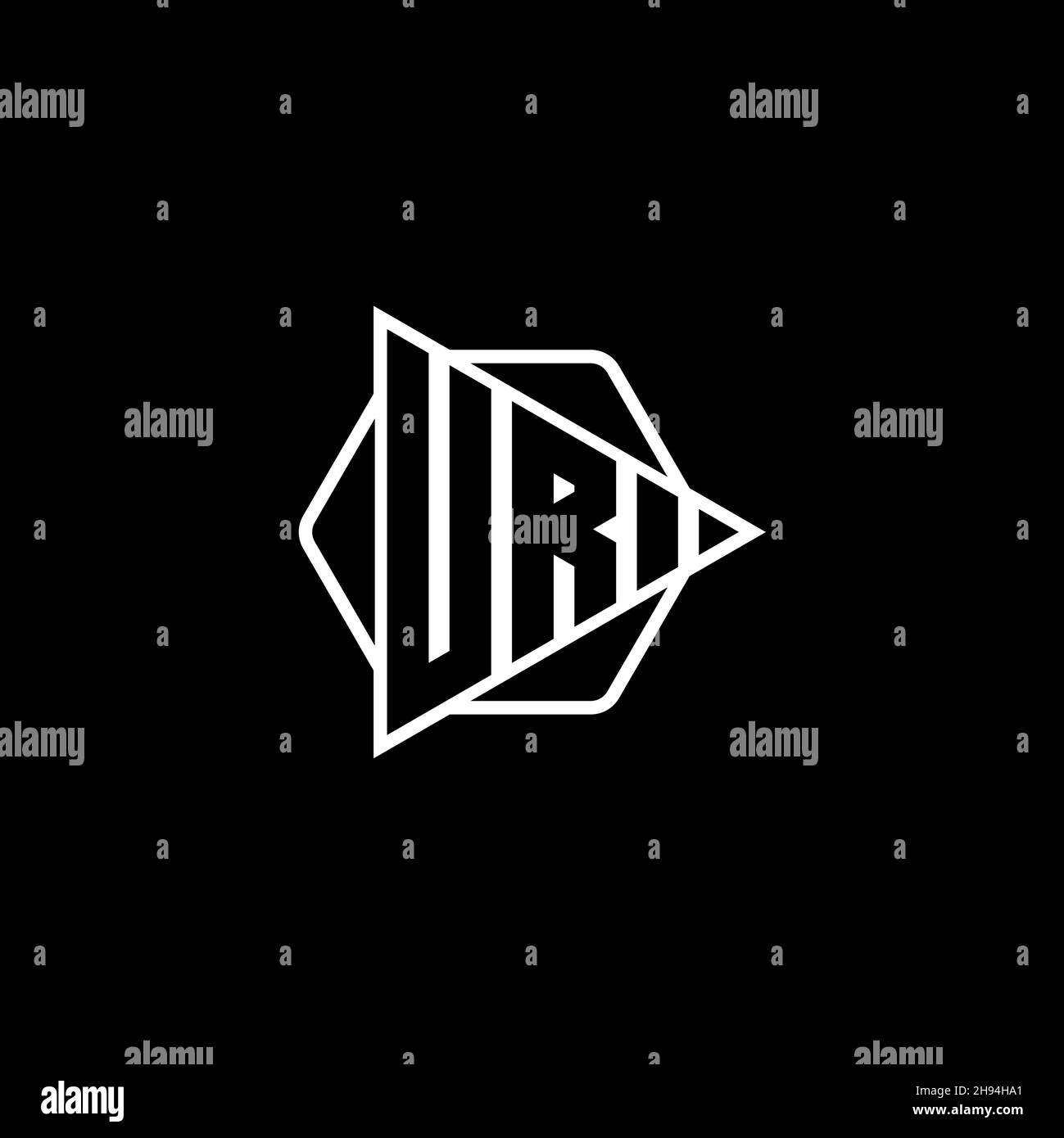 UR Monogram logo letter with triangle play button shape hexagonal rounded. Triangle circle monogram logo, triangle shield logo letter. Stock Vector