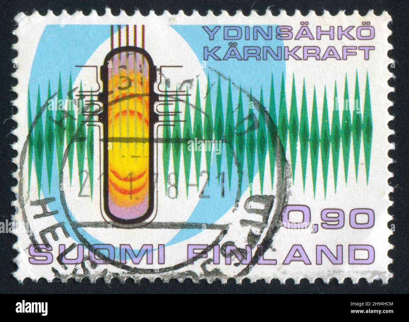 FINLAND - CIRCA 1977: stamp printed by Finland, shows Nuclear Reactor, circa 1977 Stock Photo