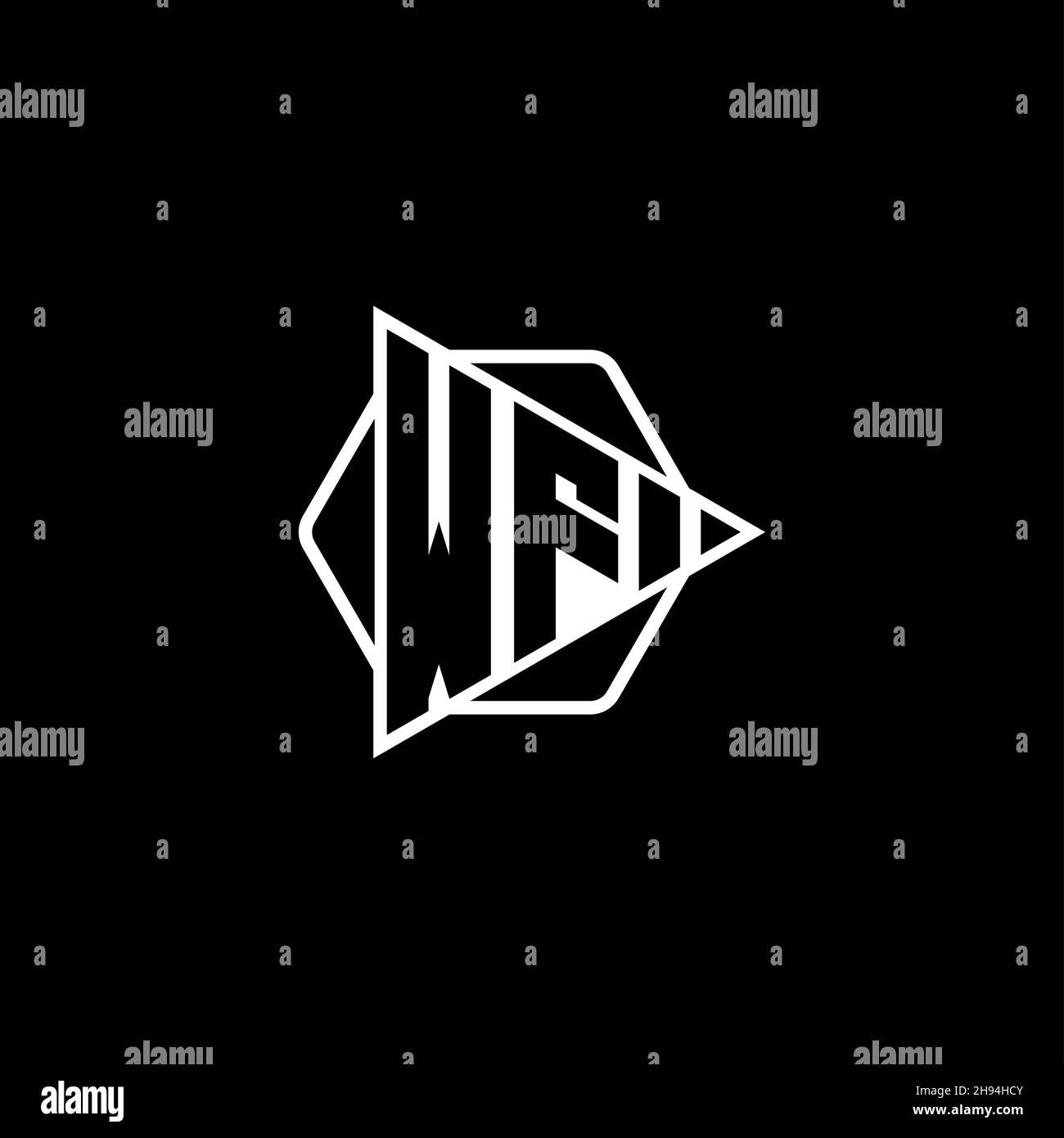WF Monogram logo letter with triangle play button shape hexagonal rounded. Triangle circle monogram logo, triangle shield logo letter. Stock Vector