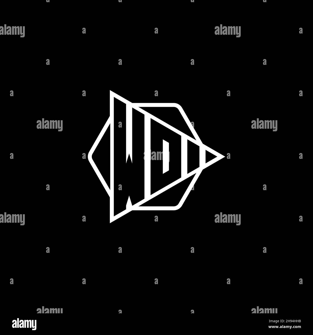 WO Monogram logo letter with triangle play button shape hexagonal rounded. Triangle circle monogram logo, triangle shield logo letter. Stock Vector