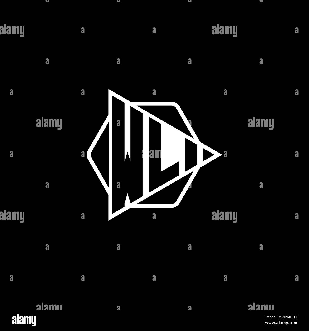 WL Monogram logo letter with triangle play button shape hexagonal rounded. Triangle circle monogram logo, triangle shield logo letter. Stock Vector