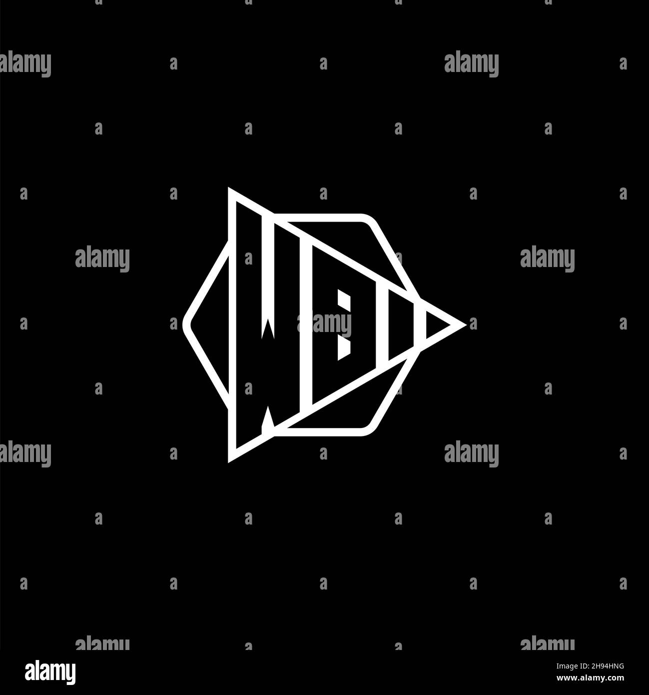 WB Monogram logo letter with triangle play button shape hexagonal rounded. Triangle circle monogram logo, triangle shield logo letter. Stock Vector
