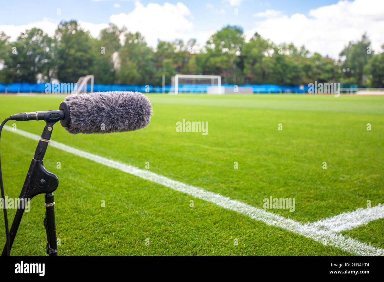directional microphone on a football field to record sound when
