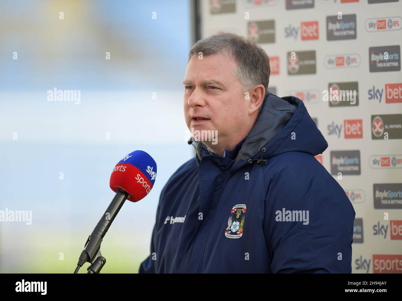 Mark Robins manager of Coventry City gives a press interview before kick  off Stock Photo - Alamy