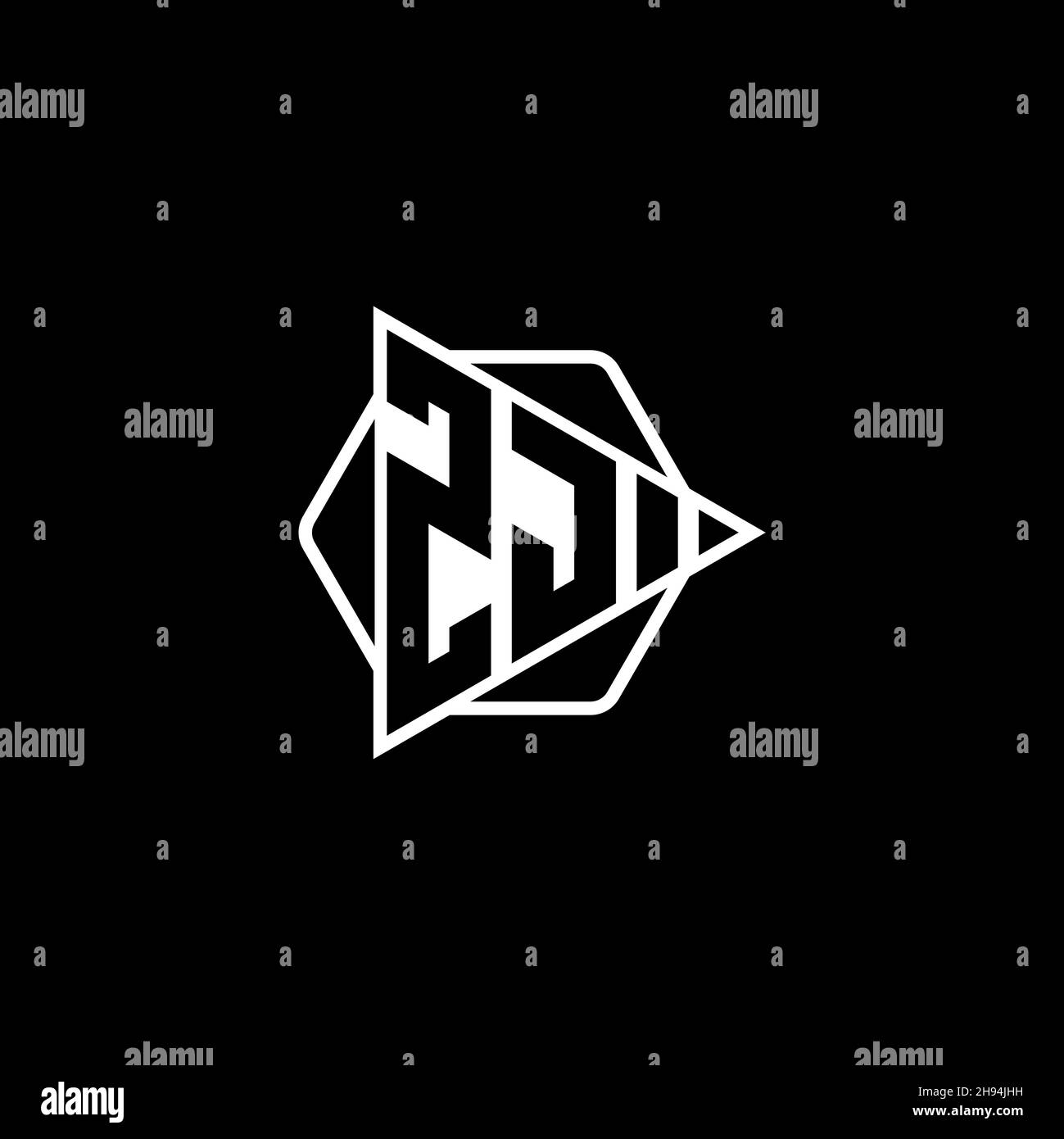 ZJ Monogram logo letter with triangle play button shape hexagonal ...