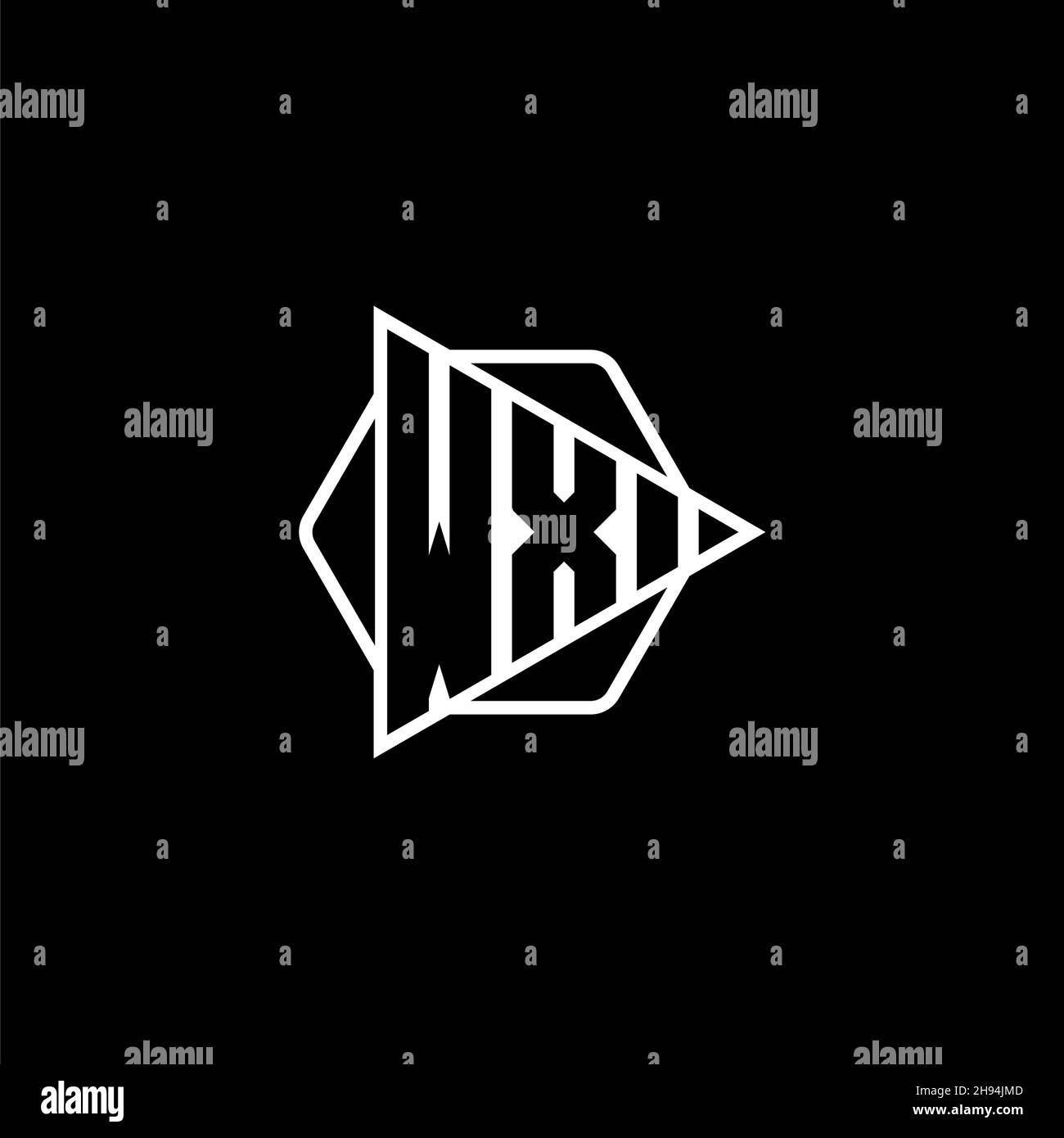WX Monogram logo letter with triangle play button shape hexagonal rounded. Triangle circle monogram logo, triangle shield logo letter. Stock Vector