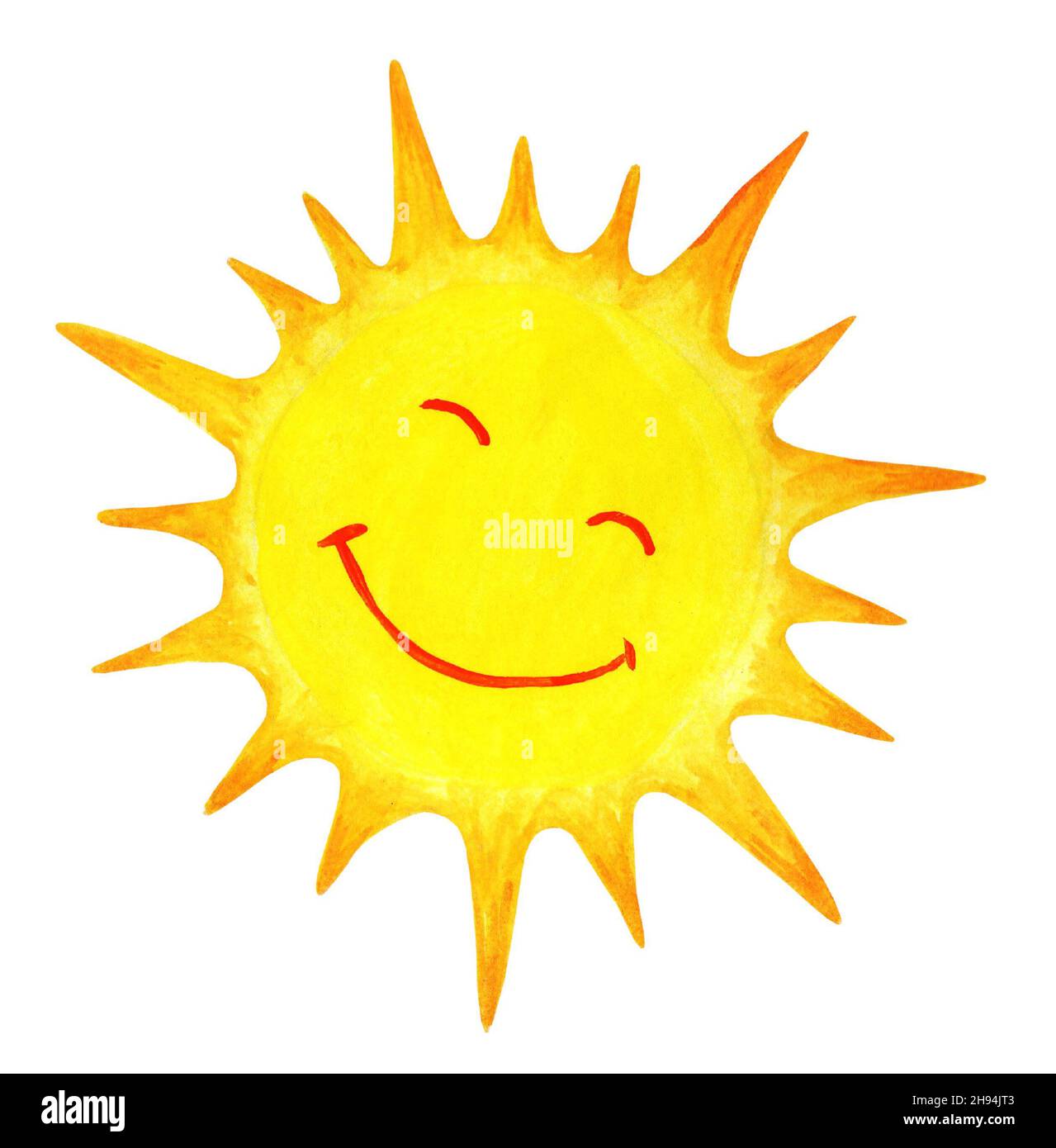 Sun cartoon watercolor. Children's illustration of the sun drawn by hand.  isolated on a white background. Sunrise sunset Stock Photo - Alamy