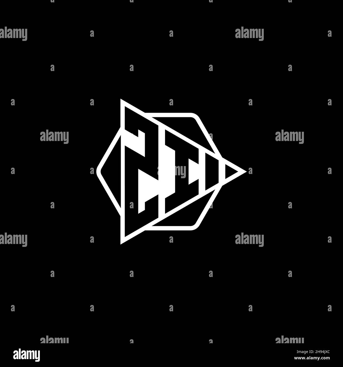 ZI Monogram logo letter with triangle play button shape hexagonal rounded. Triangle circle monogram logo, triangle shield logo letter. Stock Vector