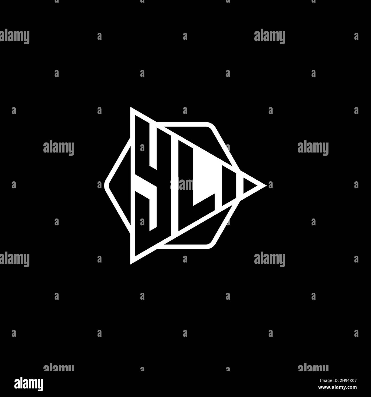 YL Monogram logo letter with triangle play button shape hexagonal rounded. Triangle circle monogram logo, triangle shield logo letter. Stock Vector