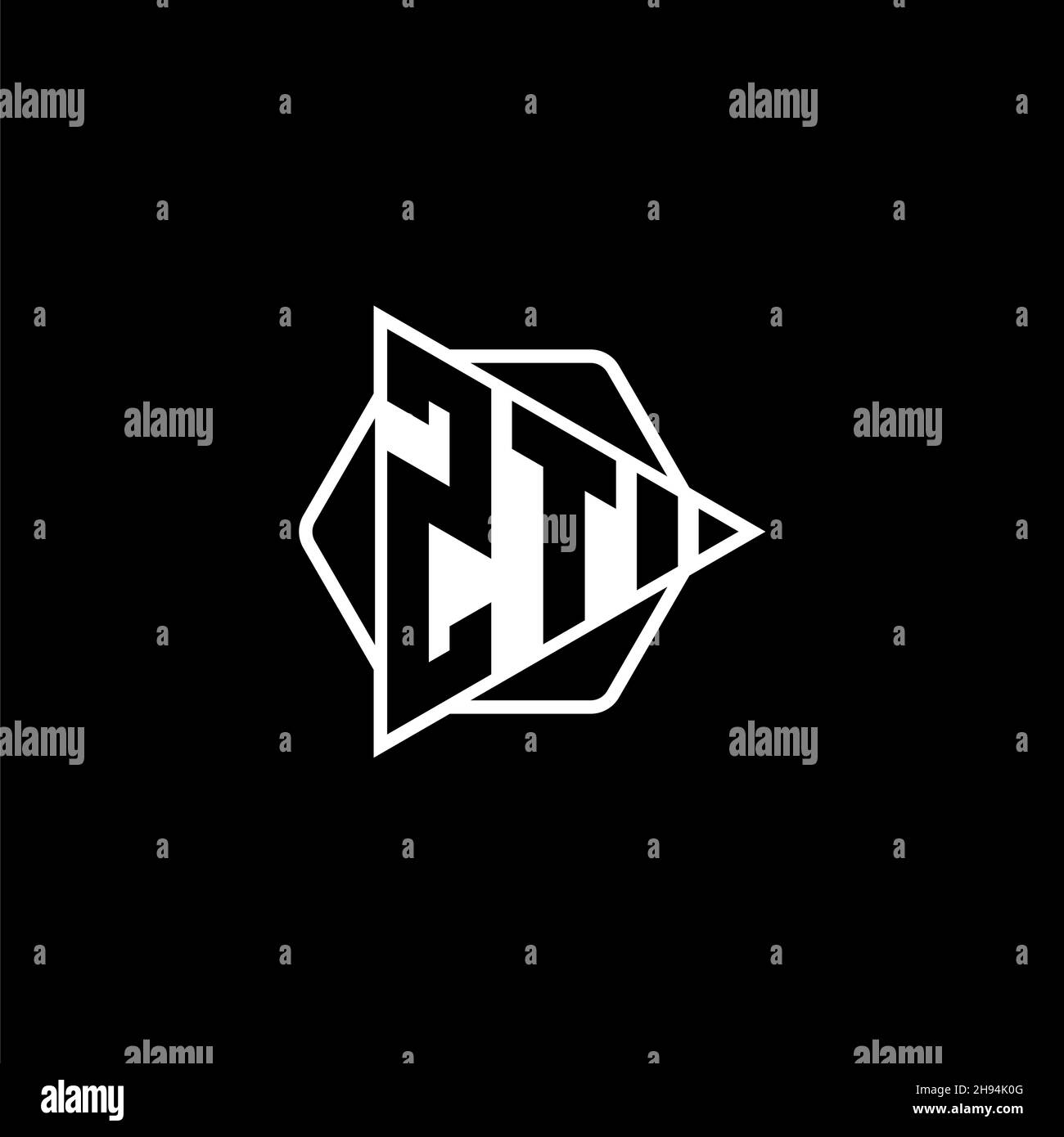 ZT Monogram logo letter with triangle play button shape hexagonal rounded. Triangle circle monogram logo, triangle shield logo letter. Stock Vector