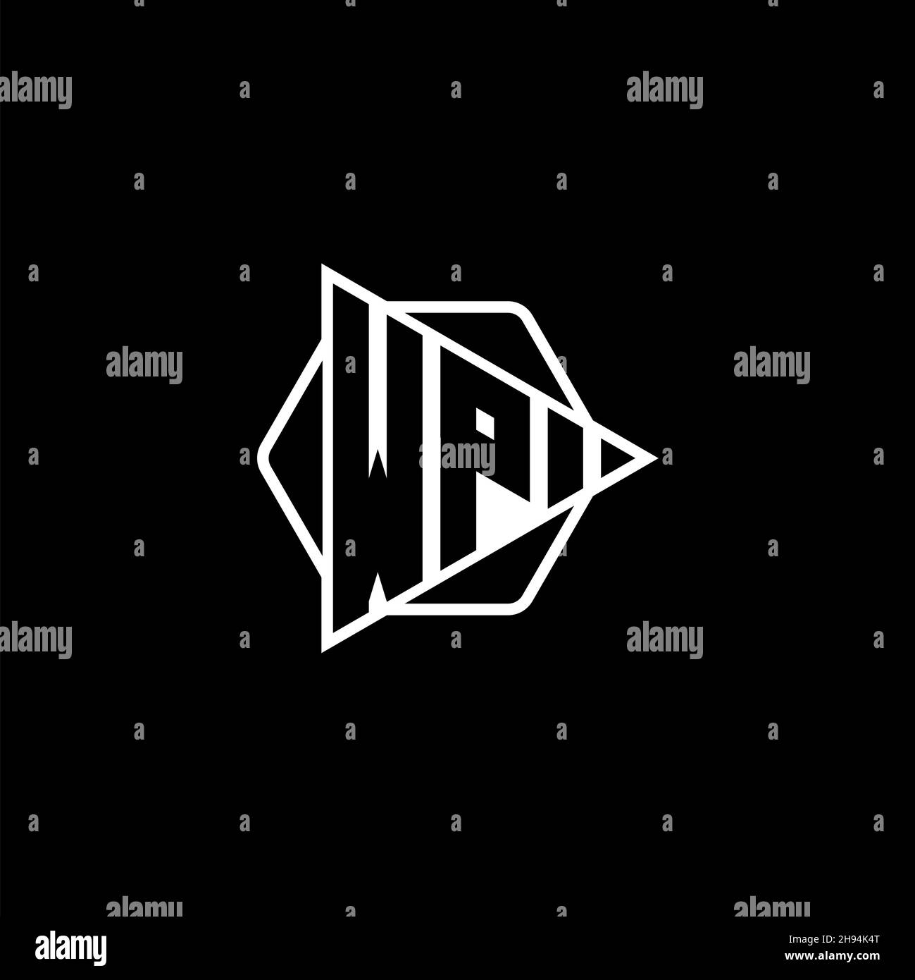 WP Monogram logo letter with triangle play button shape hexagonal rounded. Triangle circle monogram logo, triangle shield logo letter. Stock Vector