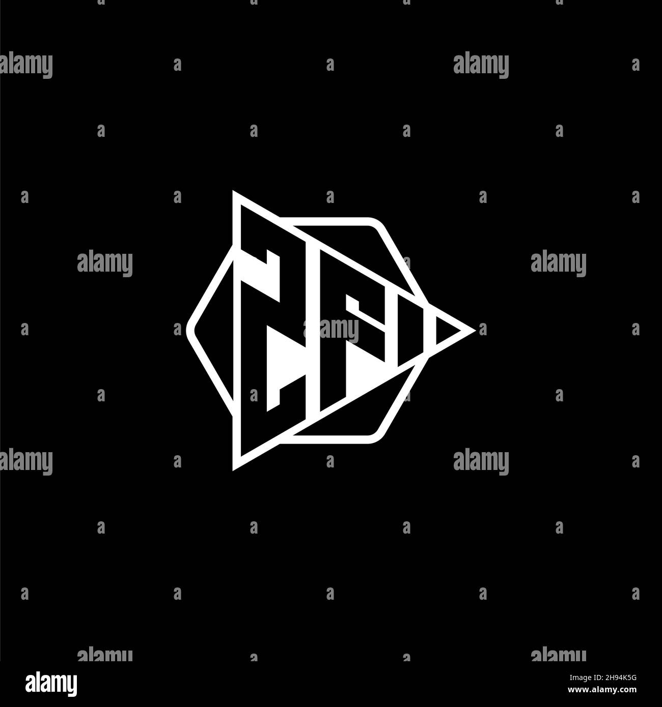ZF Monogram logo letter with triangle play button shape hexagonal rounded. Triangle circle monogram logo, triangle shield logo letter. Stock Vector