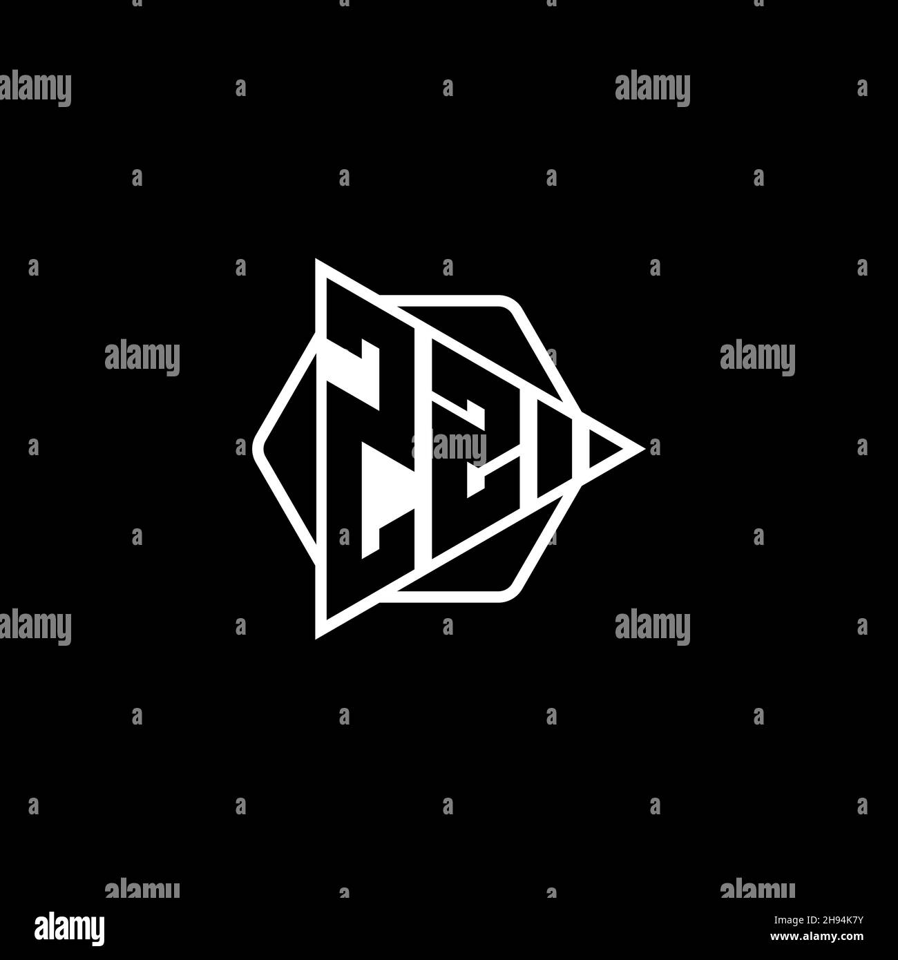 ZZ Monogram logo letter with triangle play button shape hexagonal rounded. Triangle circle monogram logo, triangle shield logo letter. Stock Vector