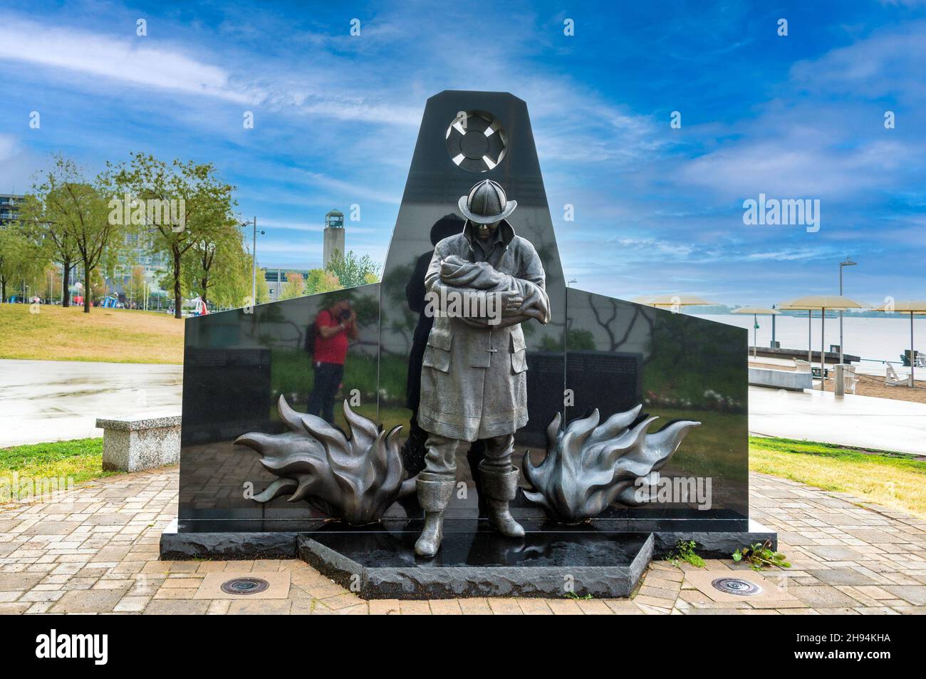 Monument or Memorial to the Toronto Fallen Firefighters located in  Queens Quay West.Nov. 22, 2021 Stock Photo